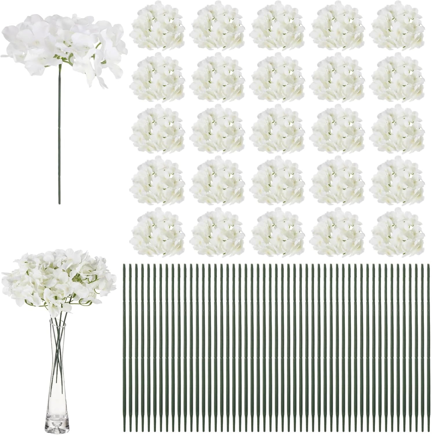 105 PCS Silk White Hydrangea Flowers – Perfect for Weddings & Home Decor