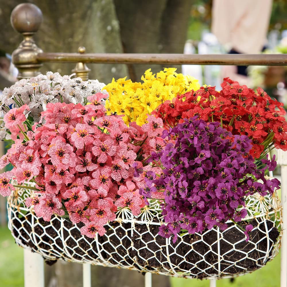 Artificial Flowers for Outdoors,12 Bundles UV Resistant Artificial Flowers De…