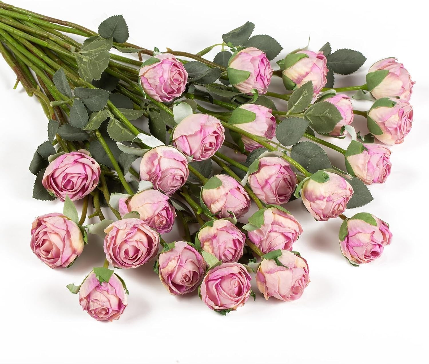 24pcs Artificial Vintage Roses Silk Mini Rose with Stem Fake Rose Bouquets fo…