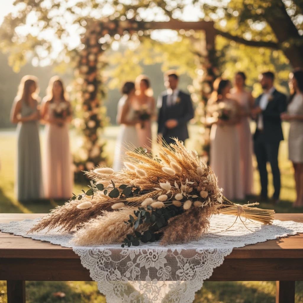 355PCS Dried Pampas Grass Bouquet Set – Brown Pampas Grass & White Pampas Gra…