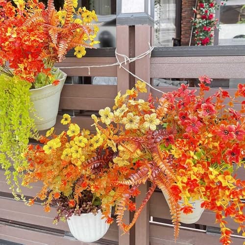 10 Bundles Artificial Fall Flowers for Outdoors 10 Pcs Fall Color Combinations