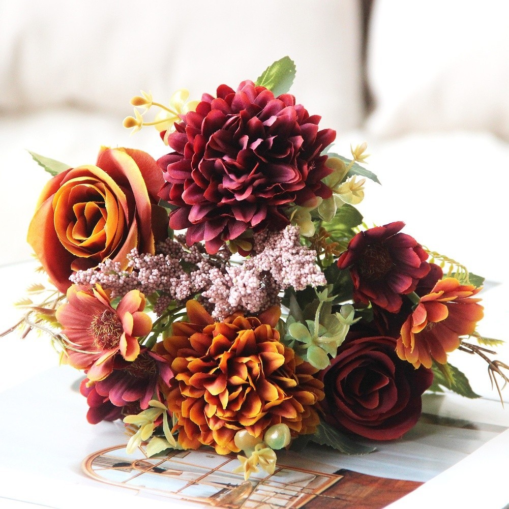 Persian Rose Silk Flower Bouquet 7 Stems for Wedding and Indoor Decoration