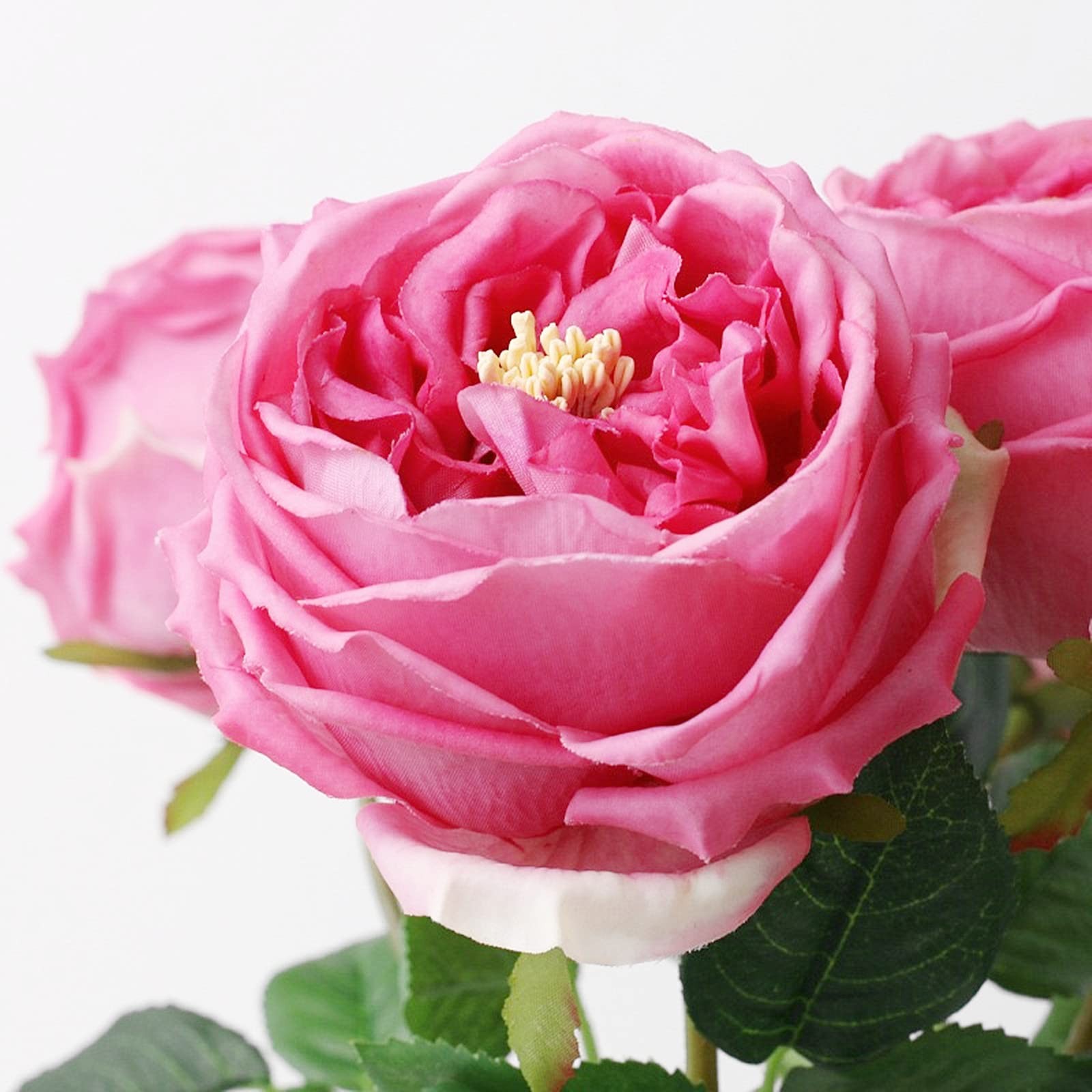 4 PCS Artificial Austin Roses Red Real Touch Silk Flower Arrangement Bouquet