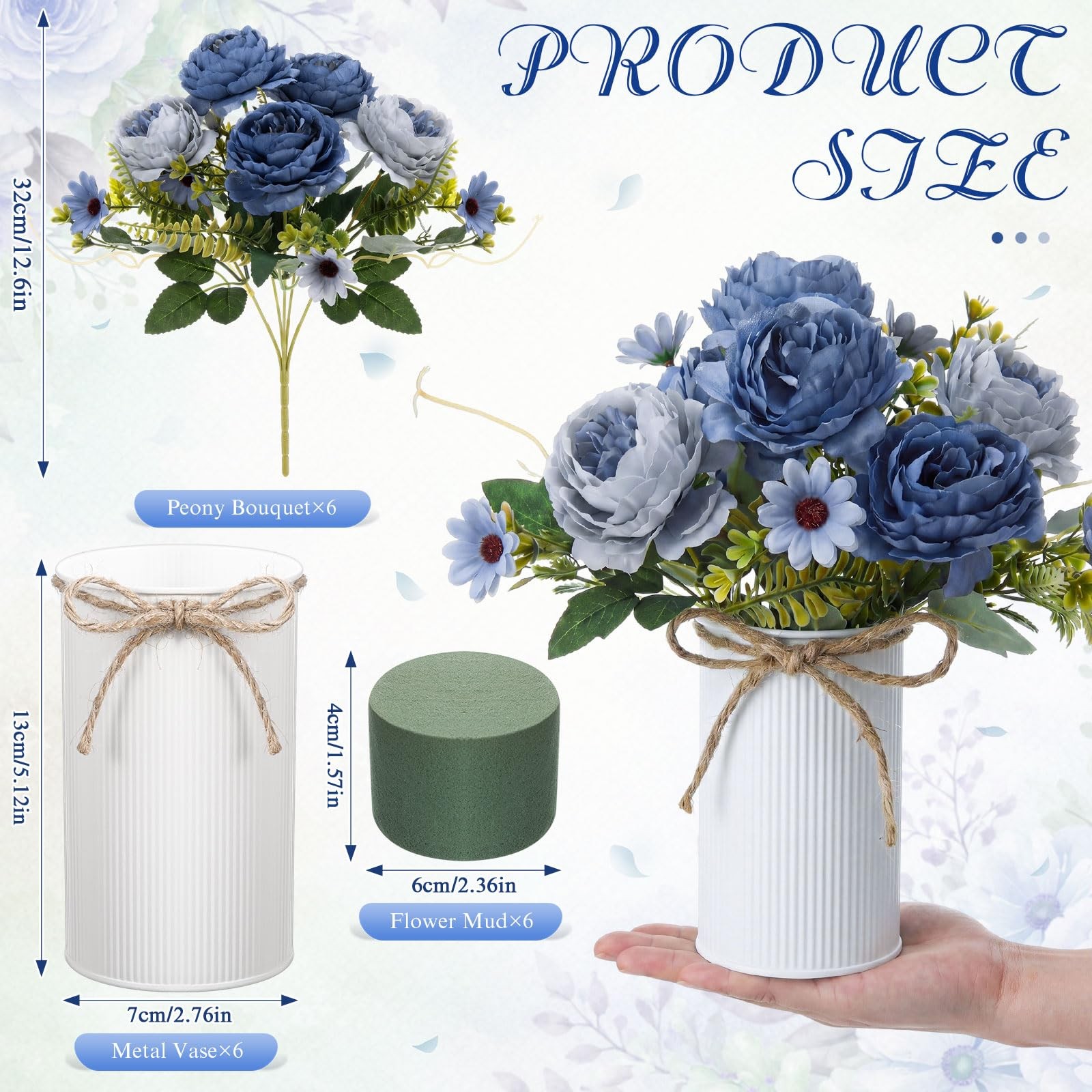 6 Sets Wedding Floral Centerpiece for Table Decor, Artificial Peonies Silk Fl…