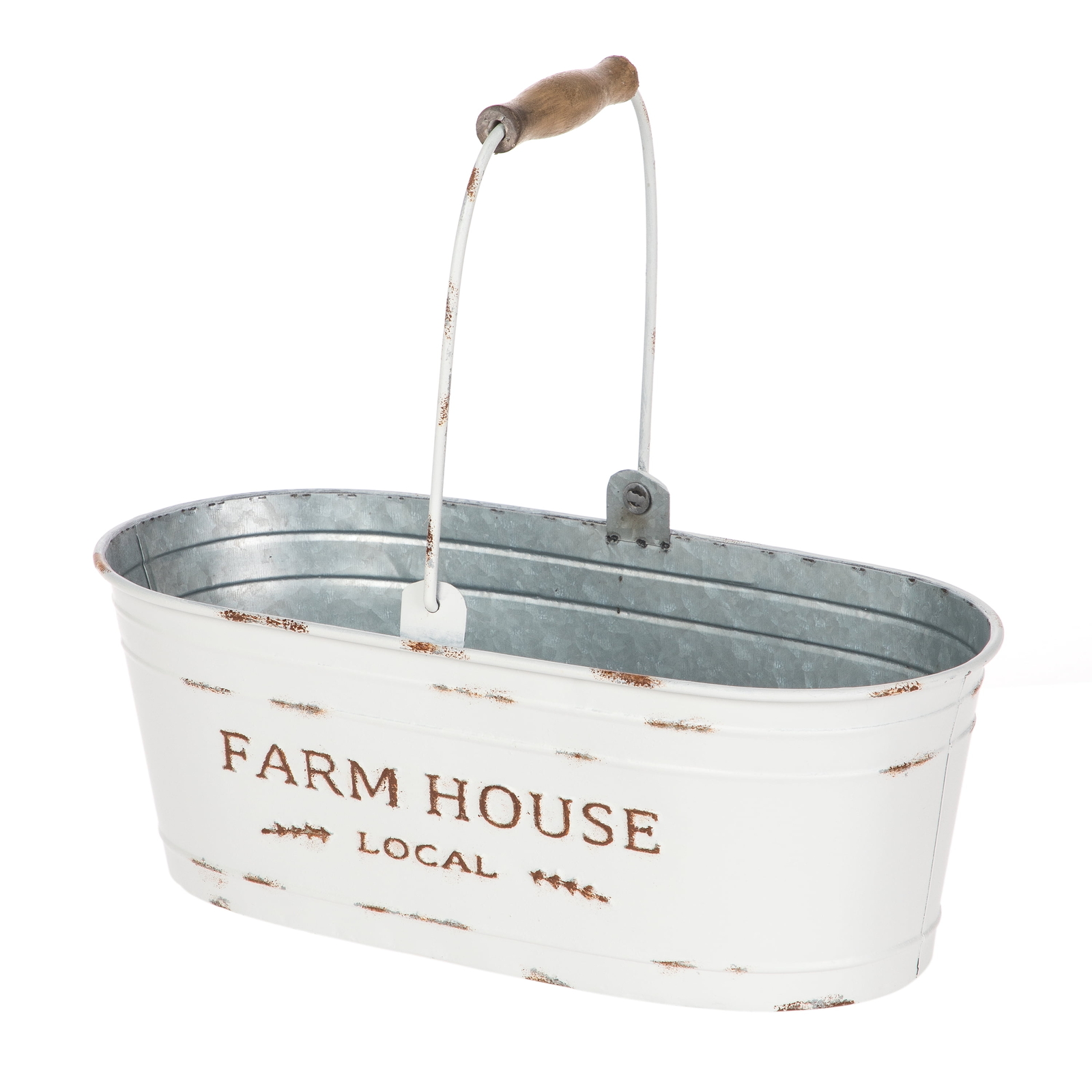 White Oval Farmhouse Bucket for Artificial Floral with Handle Home Décor