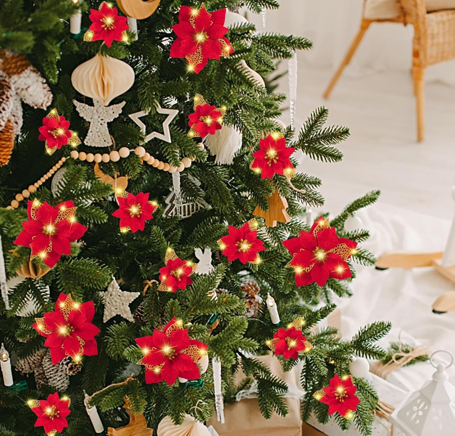 Geefuun 28PCS Christmas Tree Decorations: Poinsettias Artificial Flowers…