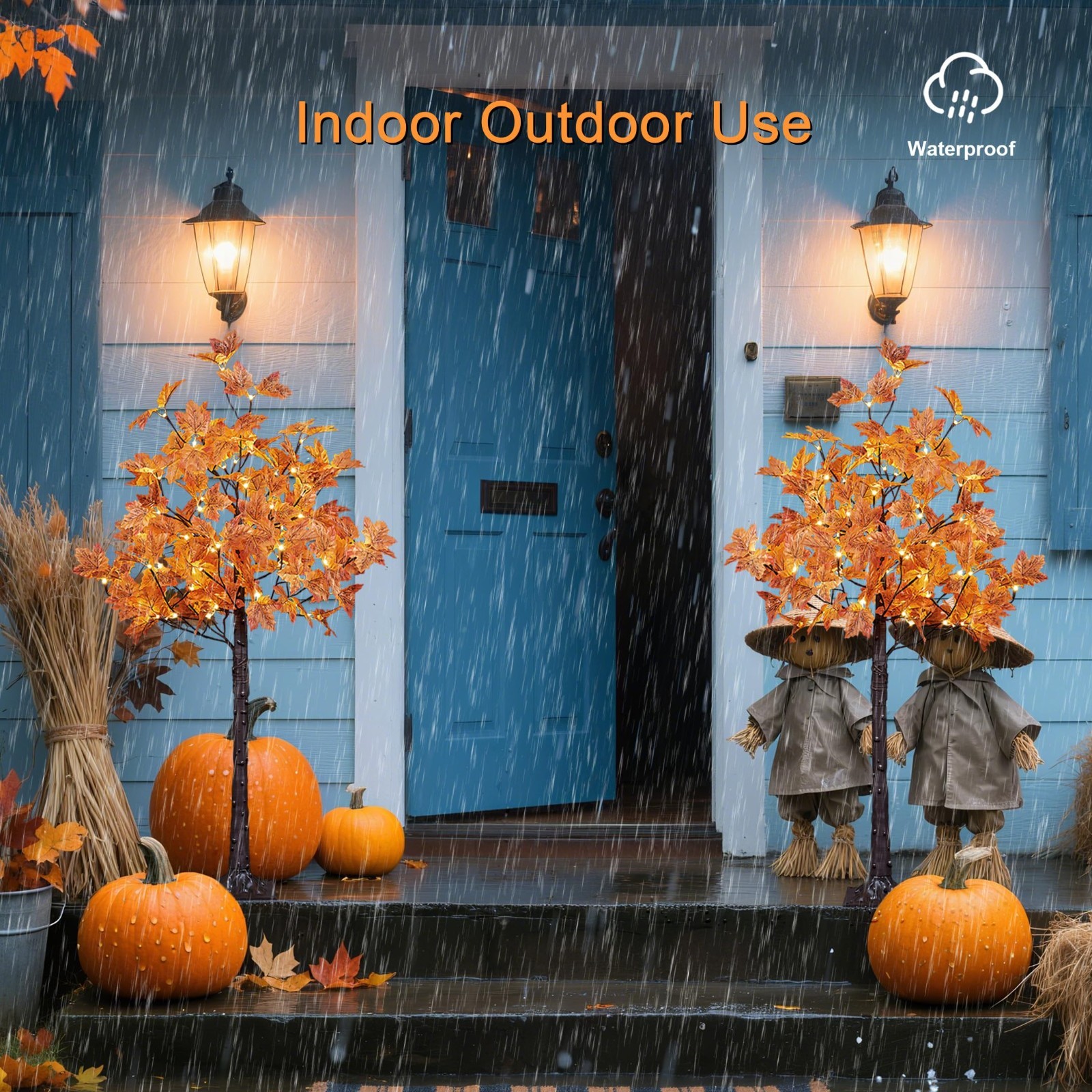 2PCS 4FT LED Lighted Maple Trees – 144 Warm White Lights for Halloween & Fall De