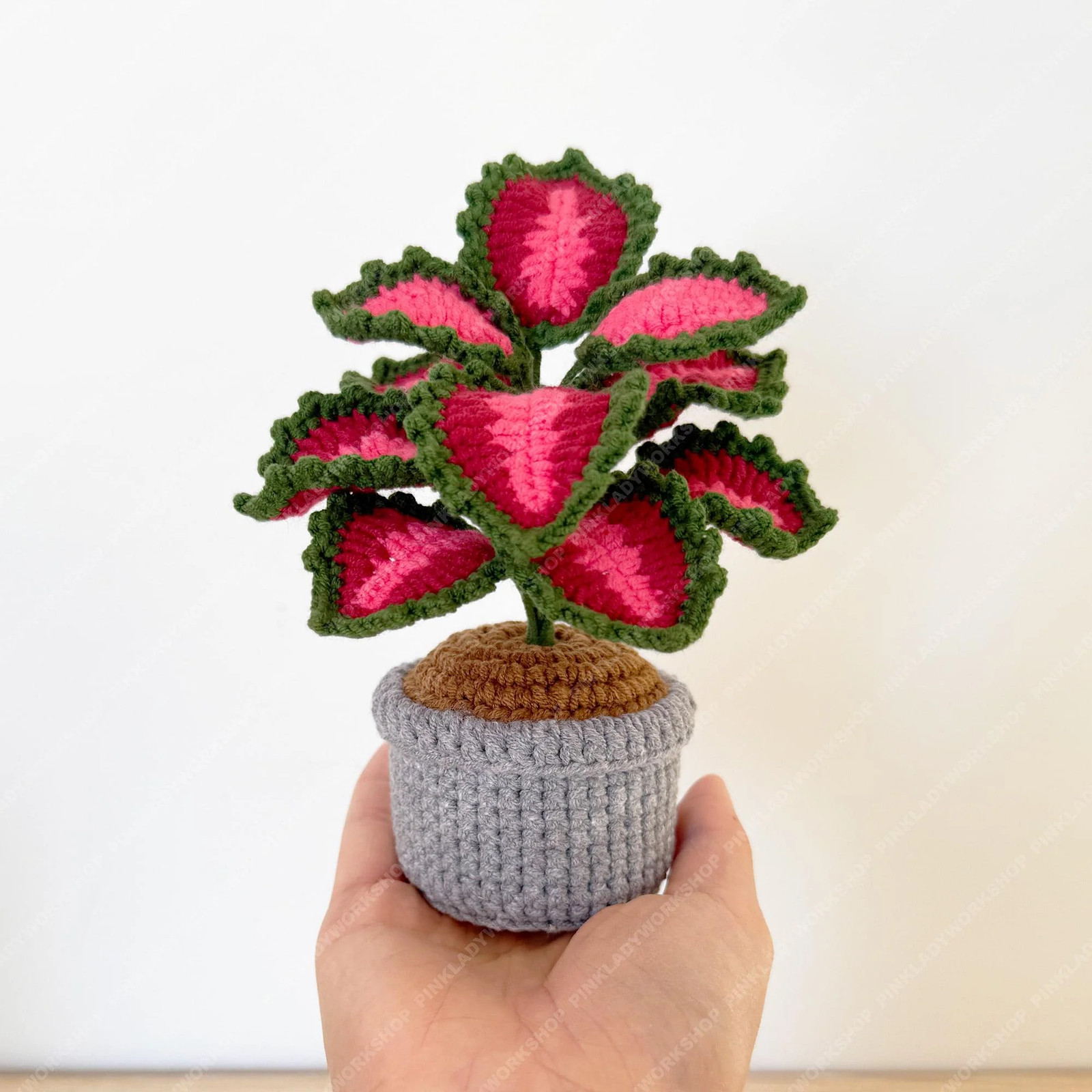 Crochet Coleus Plant | Handmade Red & Green Fiber Art Decor