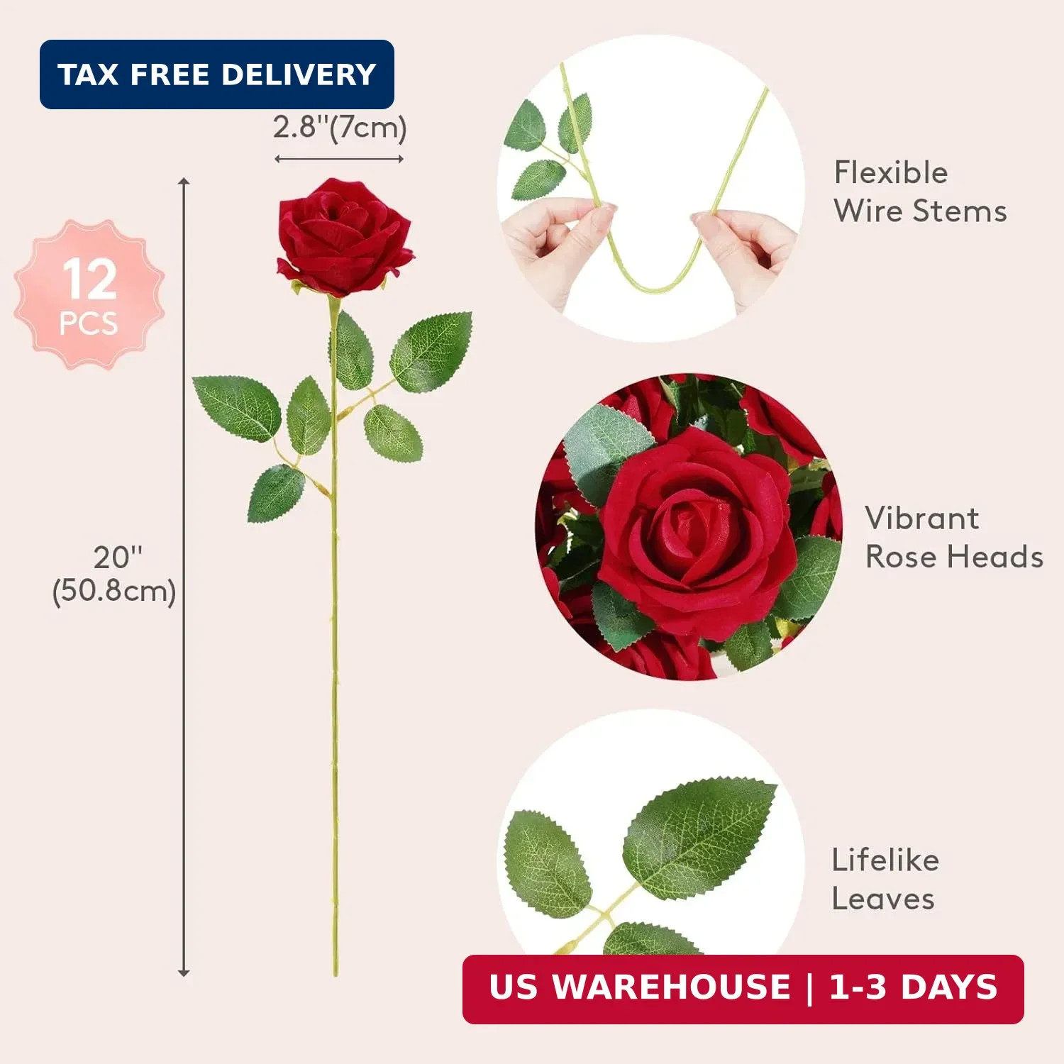 Lifewit Classic Red Artificial Roses Flowers, Faux Long Stem Silk Roses Bulky fo
