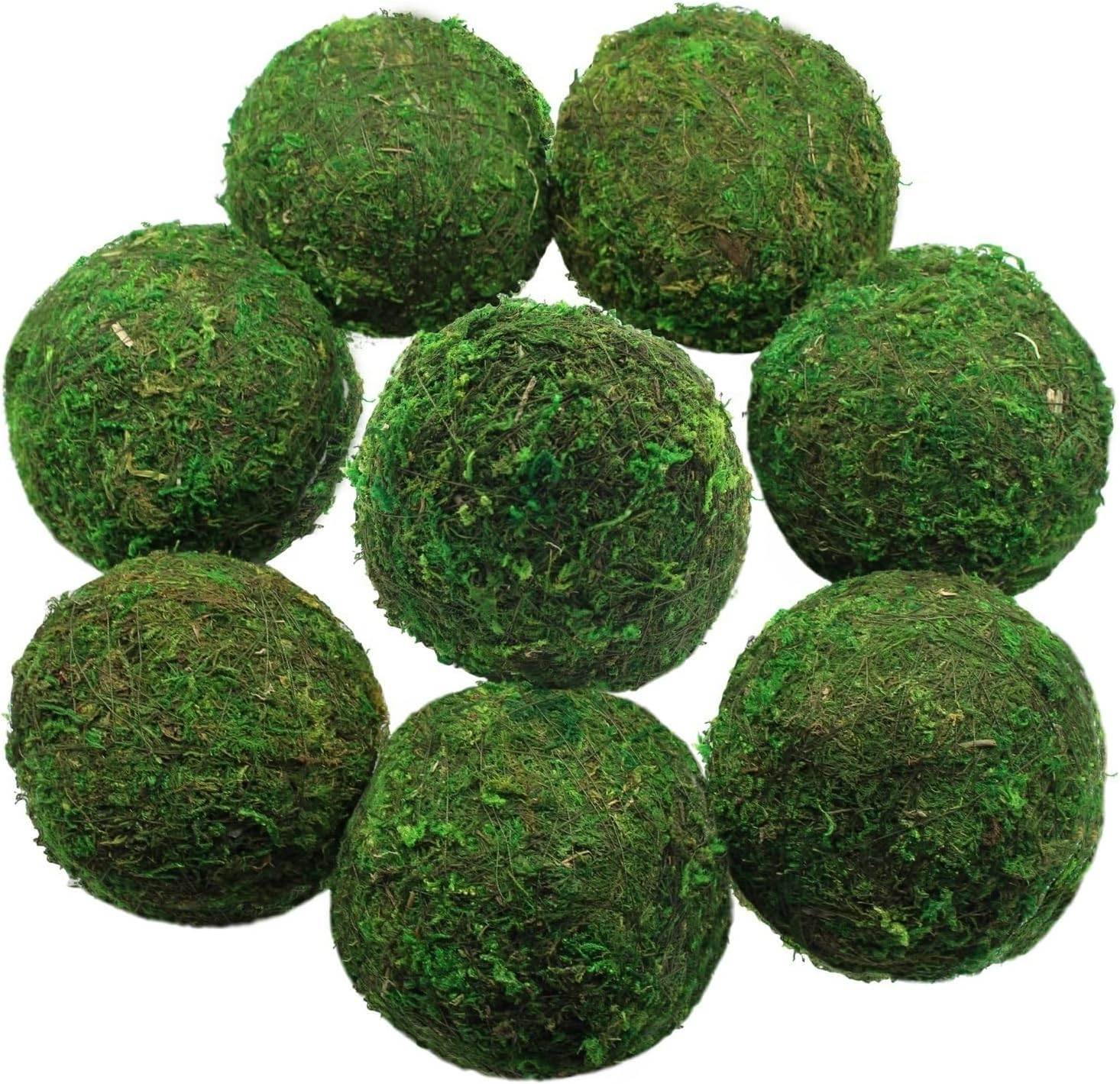 Large Decorative Moss Balls, 8 Pcs 3.5″ Green Dried Moss Spheres Ball, Greenery