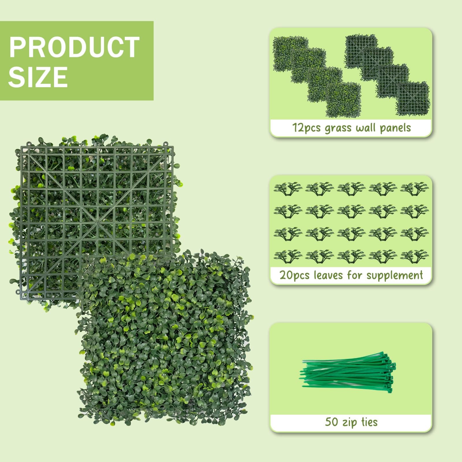 12 Artificial Boxwood Grass Wall Panels 10×10 Fake Greenery Backdrop ip Ties
