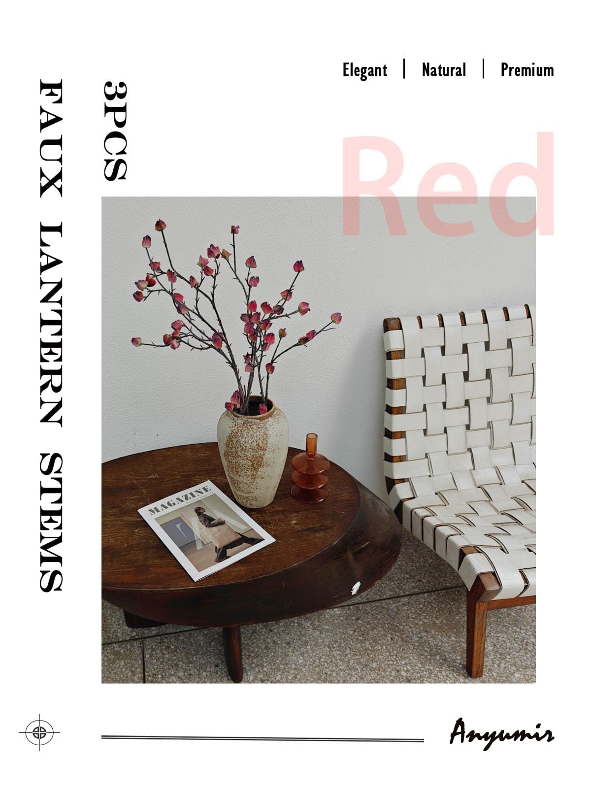3Pcs Faux Stems for Tall Vases, 35.4 Inch Bendable Red Branches with Frosted …