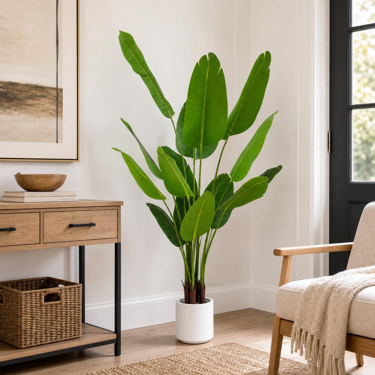 Artificial Bird of Paradise Plant 5.2ft, Faux Banana Leaf Tropical Trees with…