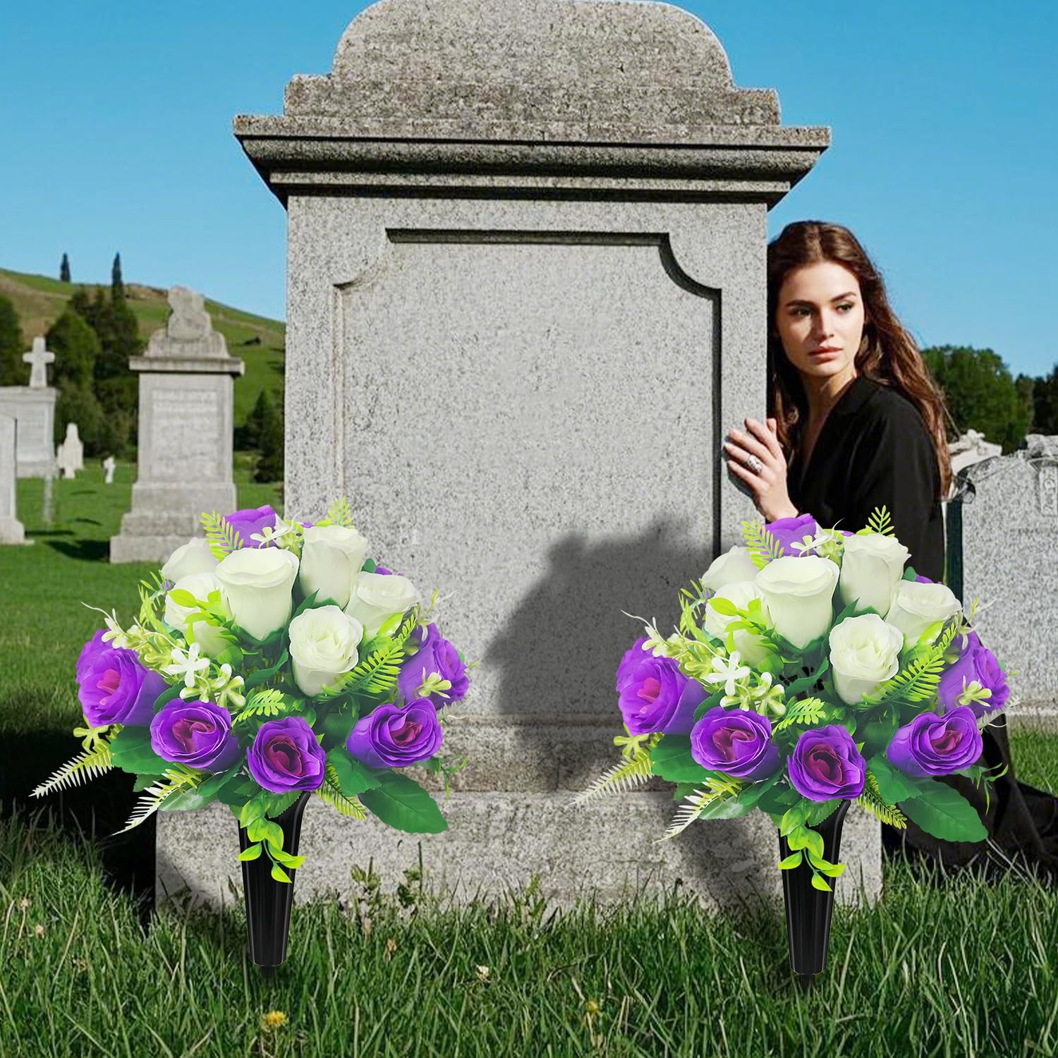 Artificial Cemetery Flowers,Cemetery Flowers for Grave,Outdoor Grave Decorati…