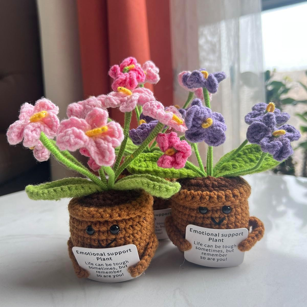 Artificial Crochet Flowers Handmade Knit Bouquet Home Decor Gift Pink A