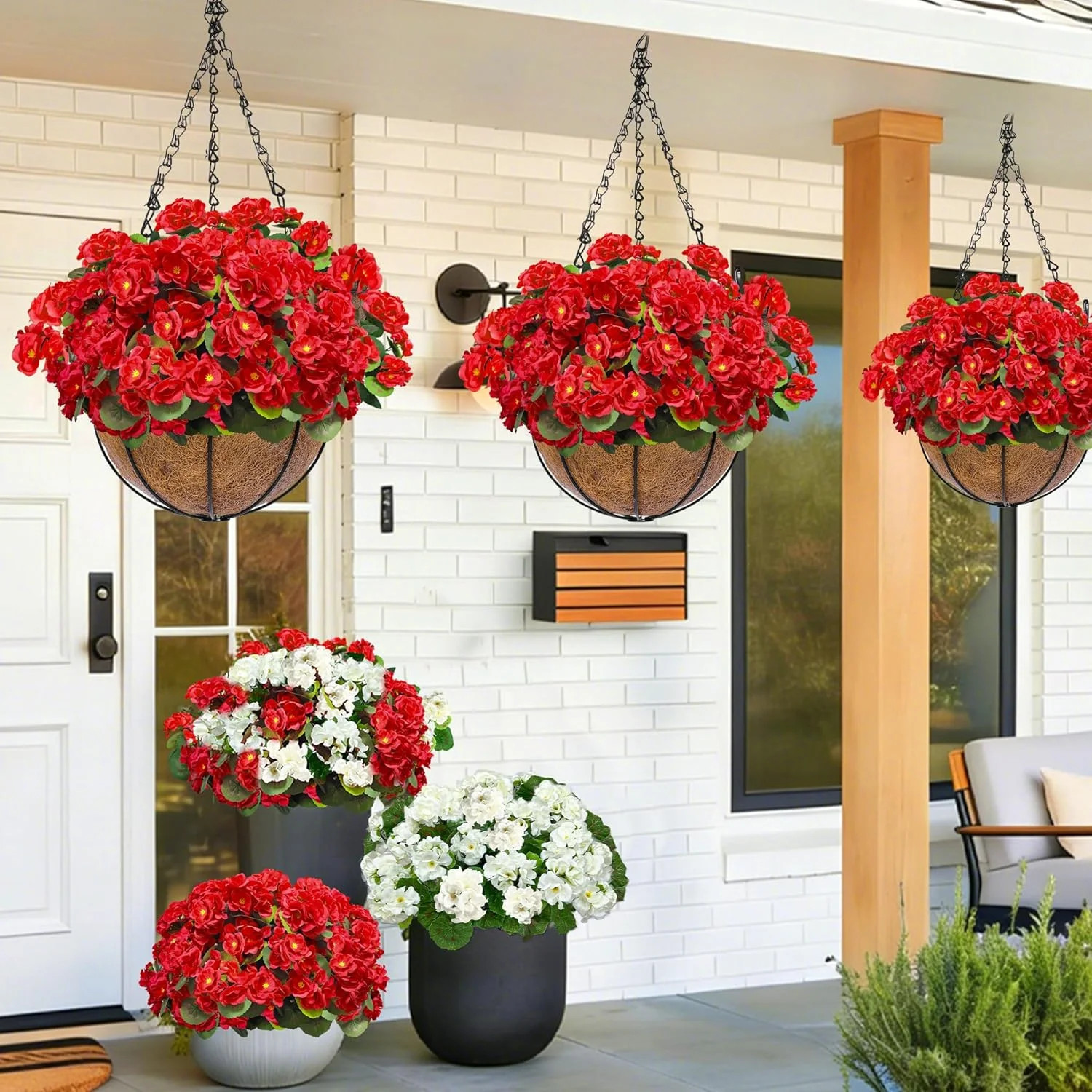 Artificial Geraniums Flowers for Outdoors Summer Decor, 4 Bundles Fake Flowers S