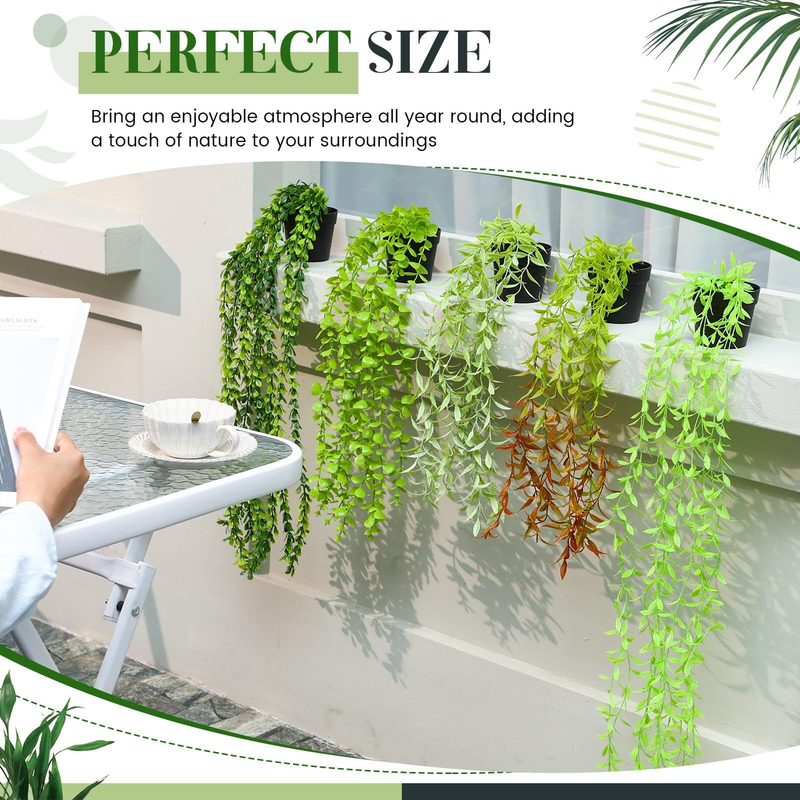 FineCheer 24pcs Artificial Hanging Plants 7.5×28.3×9.8in, Wall Shelf Decor