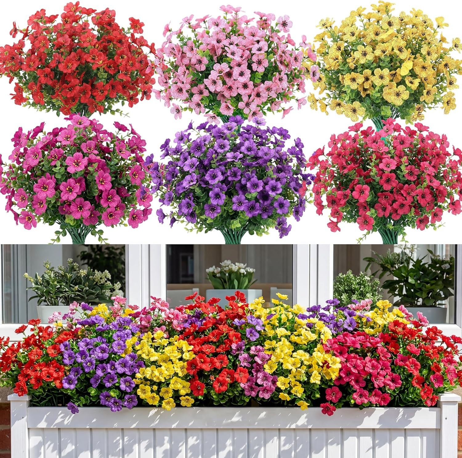 24 Bundles Artificial Flowers for Outdoor Indoor, Fake Silk Daisy with Eucaly…