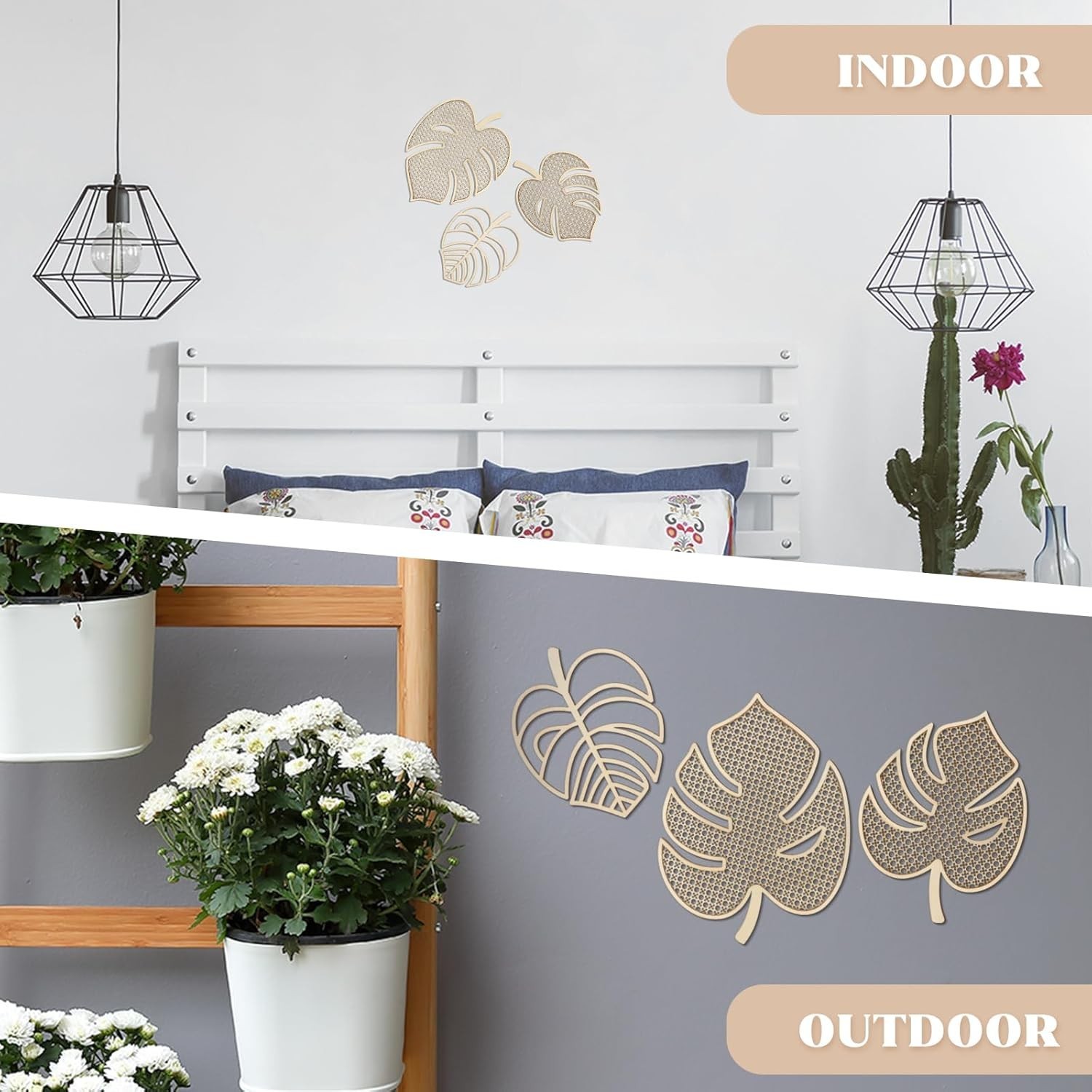 3 Pcs Wooden Rattan Palm Tree Wall Decor Monstera Leaf Wooden Boho Art Tropical
