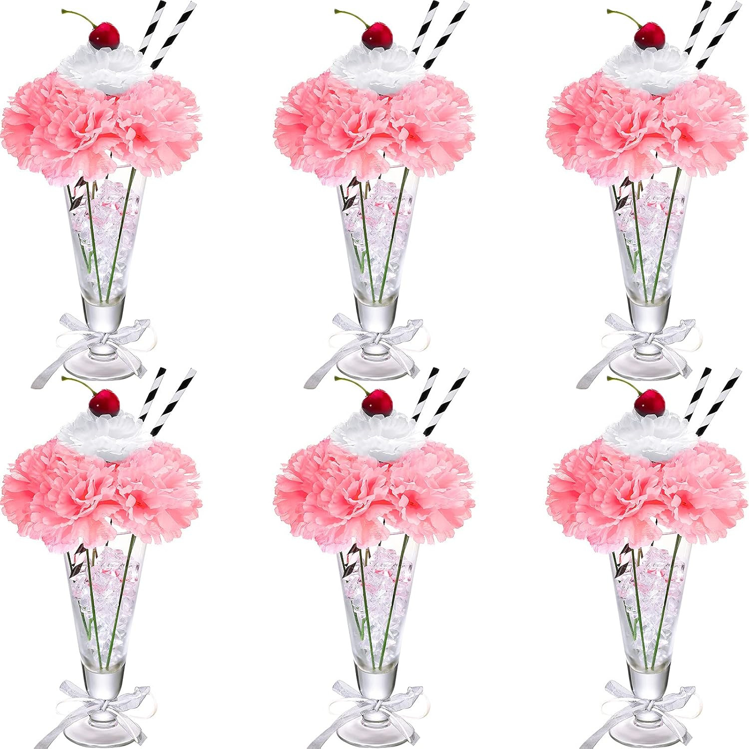 6 Sets Pink Carnations Artificial Flowers, 50’S Theme Party Decorations Include