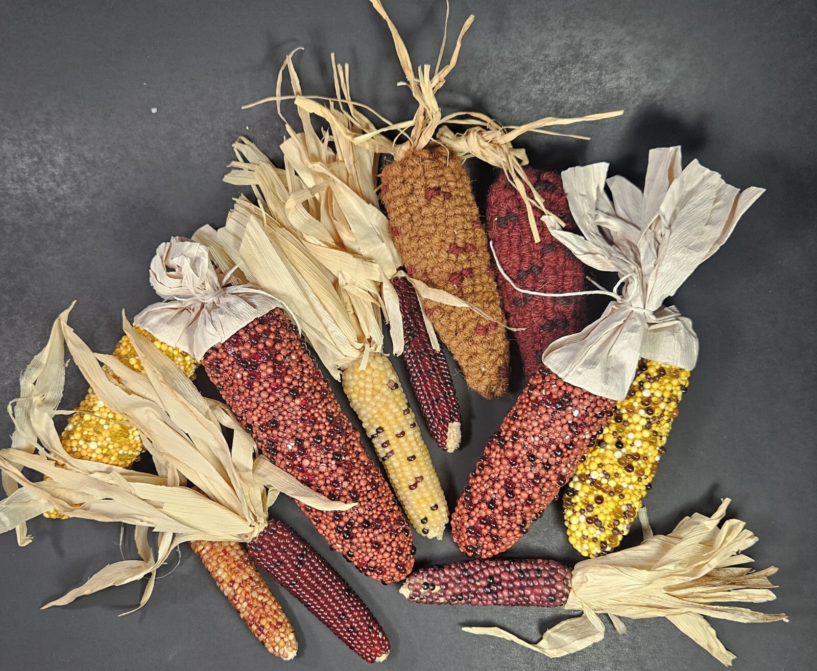 Beaded Indian Corn Cob Mix Lot Styrofoam Acrylic Yarn Thanksgiving Autumn Decor