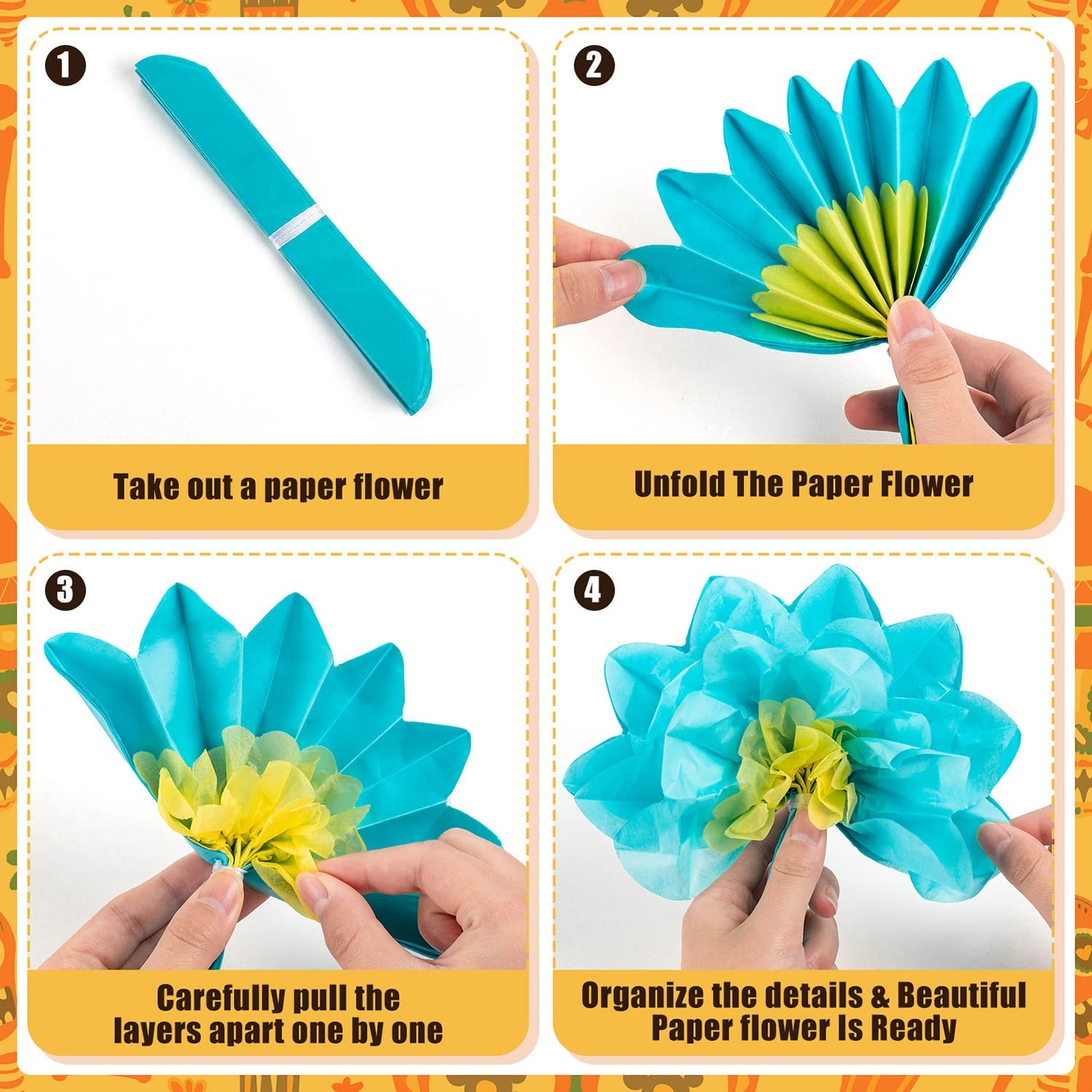 21 PCS Mexican Paper Flowers 7 Colors 3 Sizes Fiesta Tissue Flower for Party