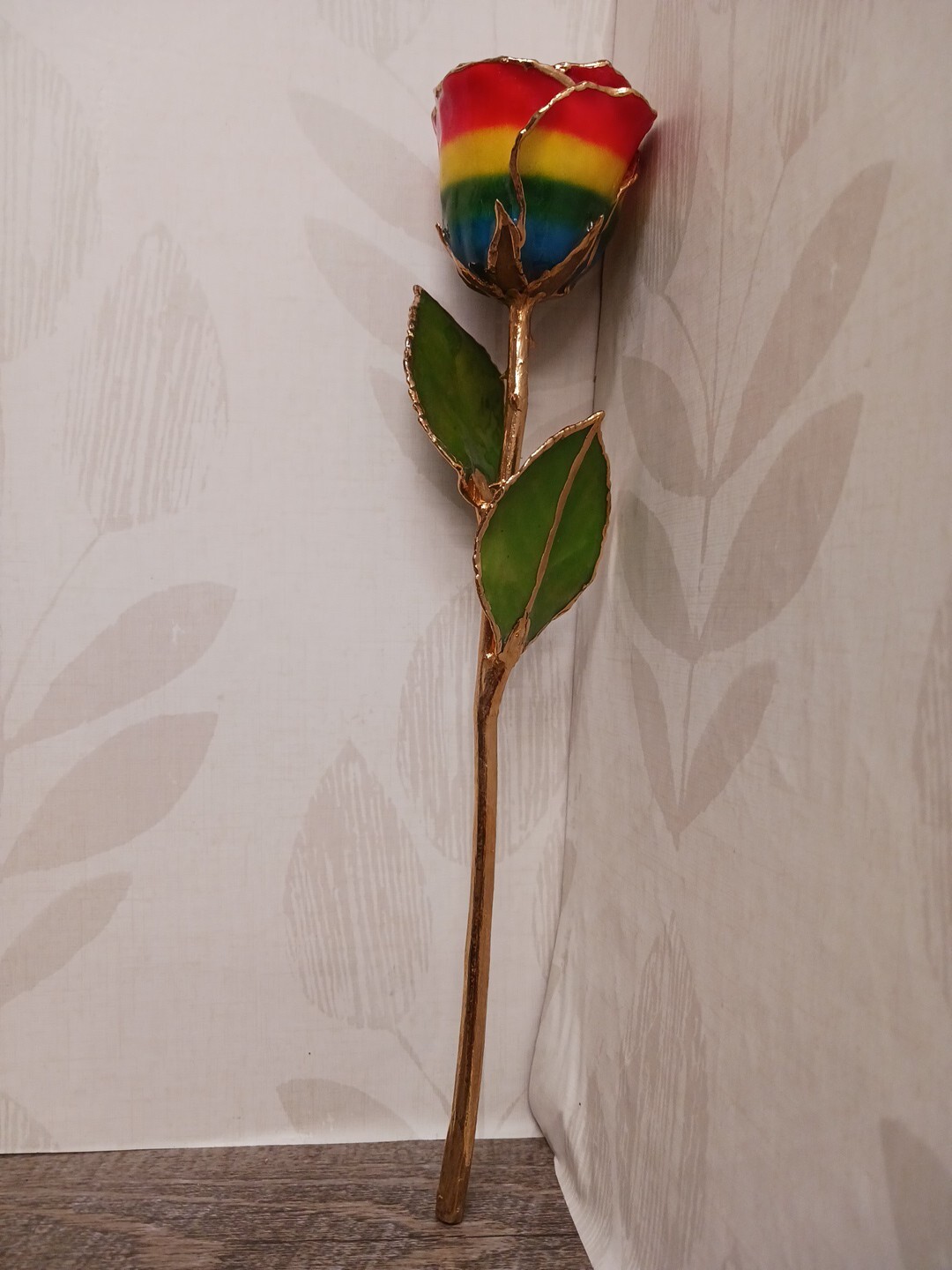 A Genuine Real Rainbow Colored Rose Hand Dipped In Lacquer And Trimmed In 24k…
