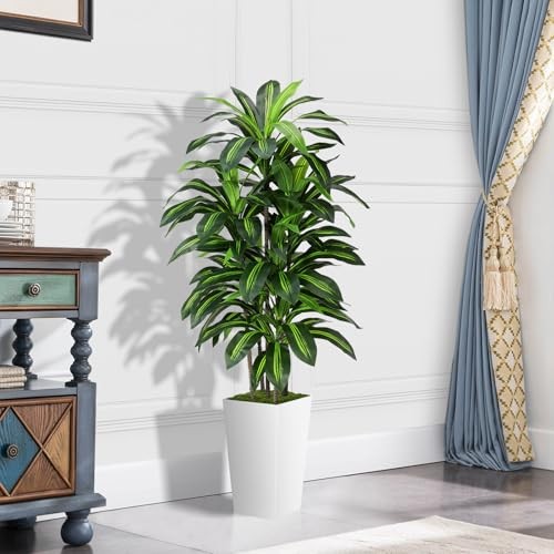 Artificial Dracaena Plant Indoor 5FT – Fake Tree with Tall Planter – 5ft White