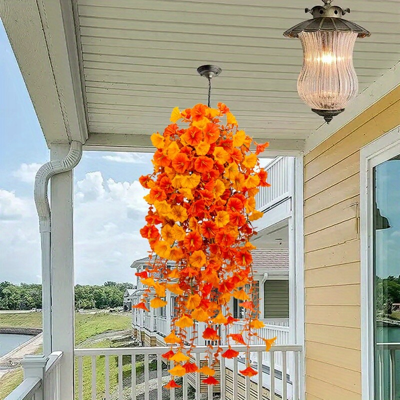 4PCS Artificial Morning Glory Vines UV Resistant Hanging Flowers Outdoor Decor