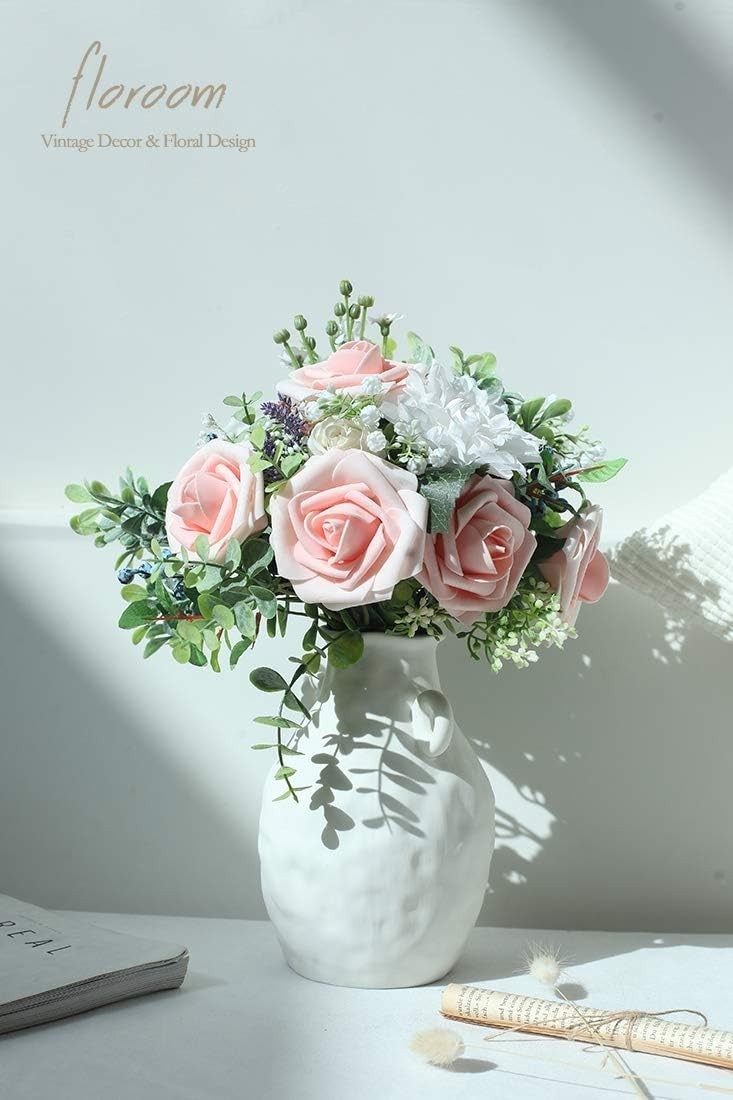 Artificial Roses 50pcs Blush Heirloom Foam Fake Flowers with Stems for Weddin…