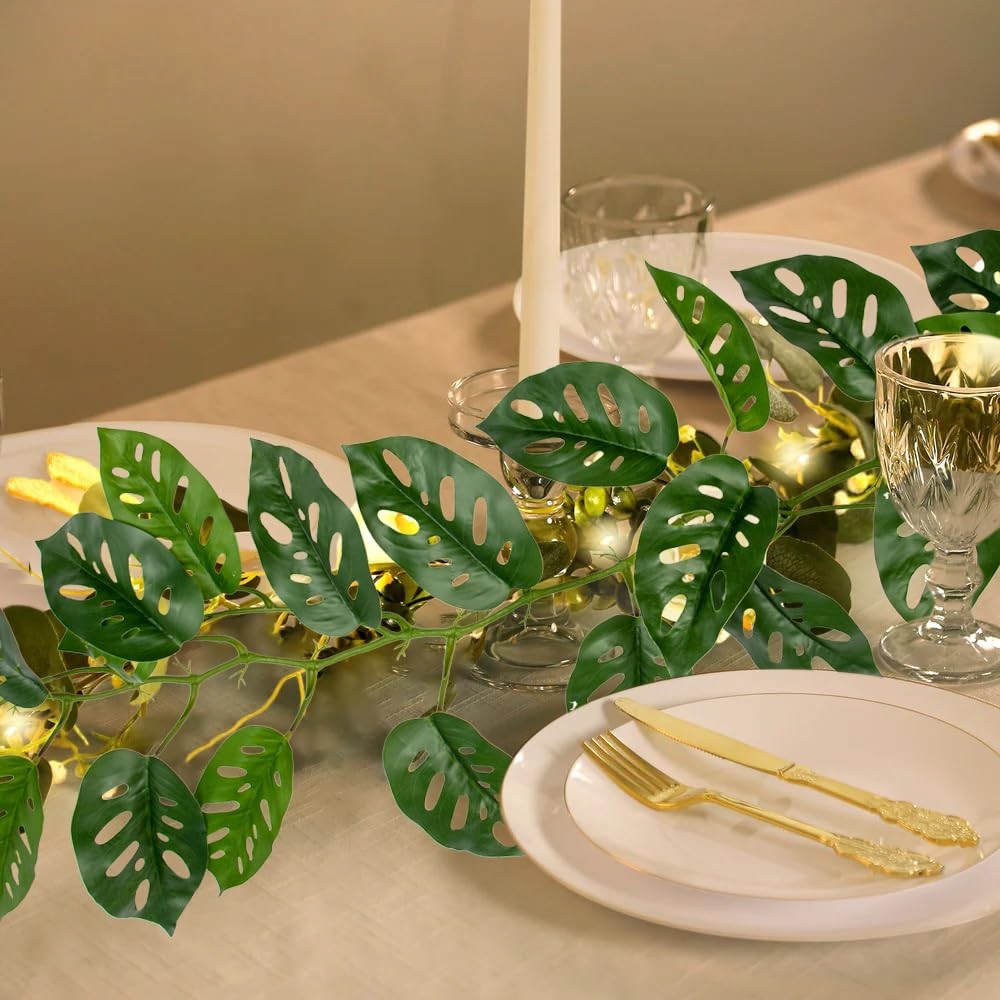 2Pcs Artificial Monstera Leaves Vines 4ft Fake Hanging Plant Ivy Vines Greene…