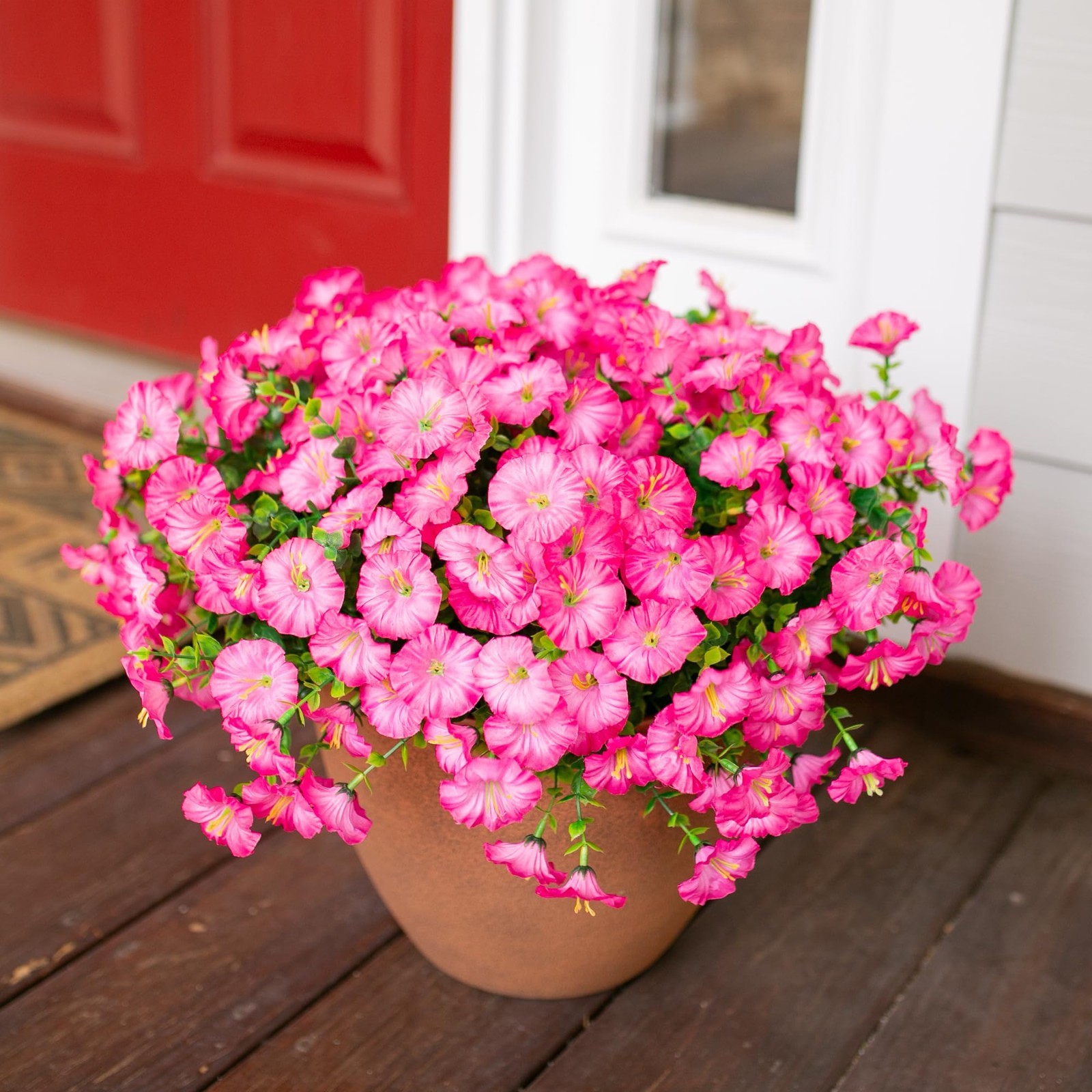 12 Bundles UV Resistant Pink Morning Glory Fake Flowers for Outdoor Decor, Eucal