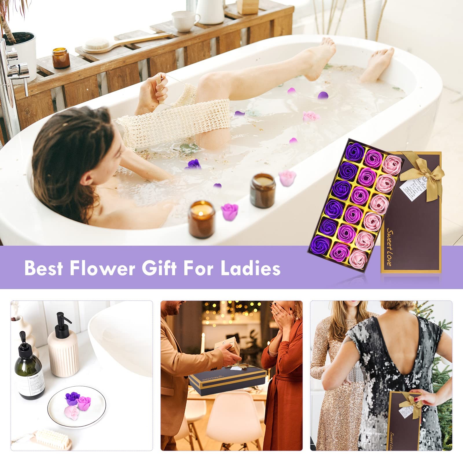 Floral Scented Rose Soap Petals Set – Gift for Women, Girls, Mom – 18 PCS