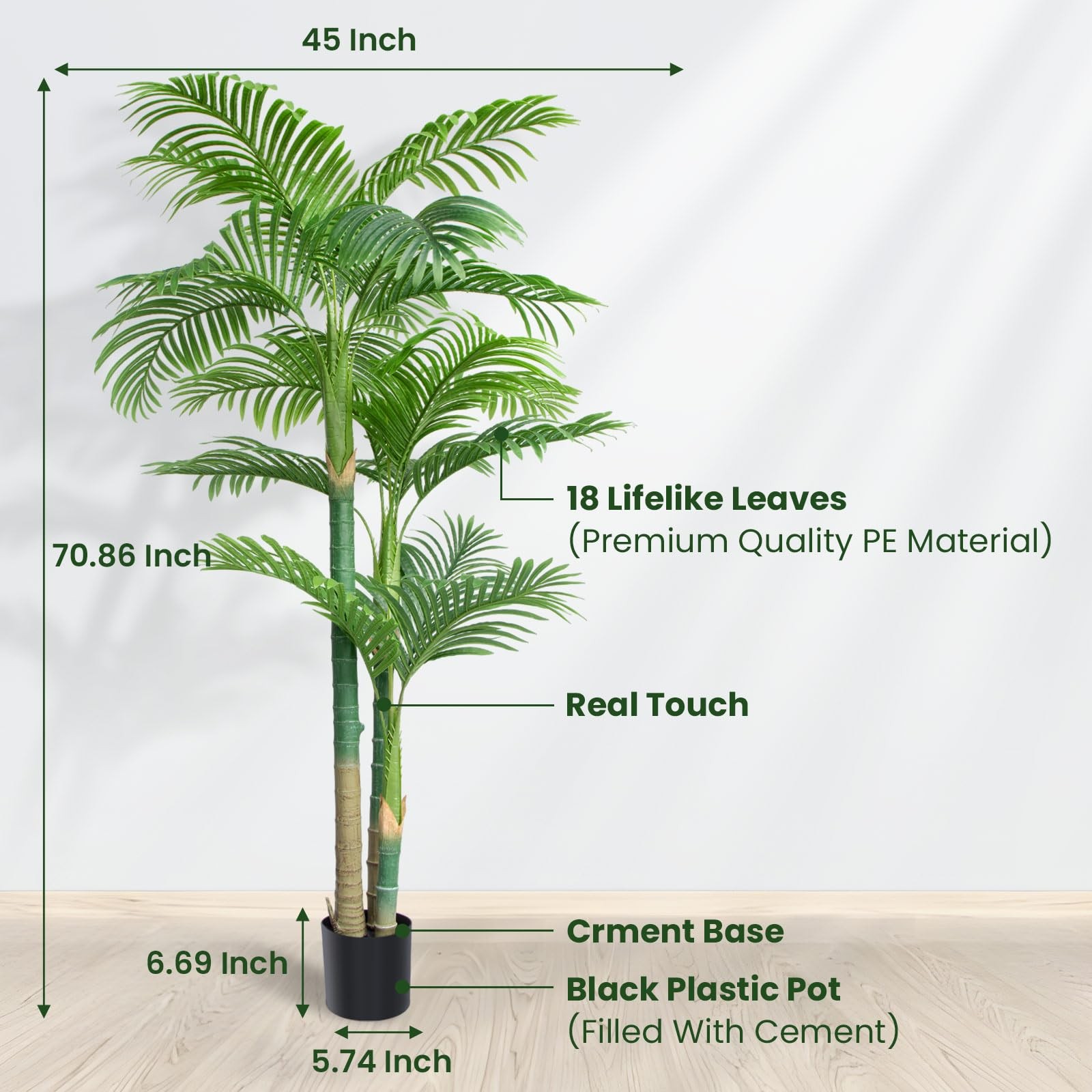 ARTIFICIAL PALM TREE 6FT 18LEAVES FAUX PALM PLANTS WITH POT FOR HOME DECOR INDOO