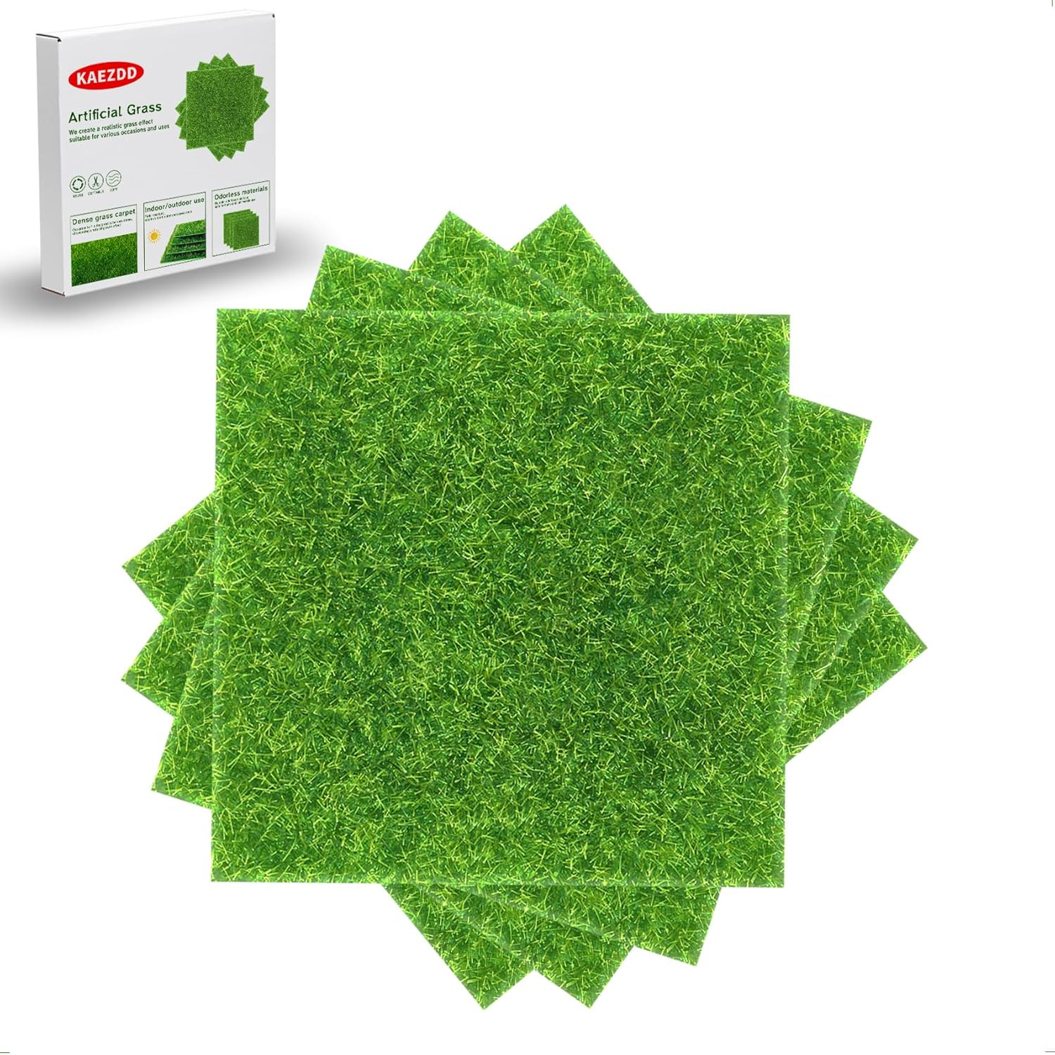 4 Pcs 6 X 6 Inch Fake Grass Decor for Crafts, Artificial Grass for Miniature