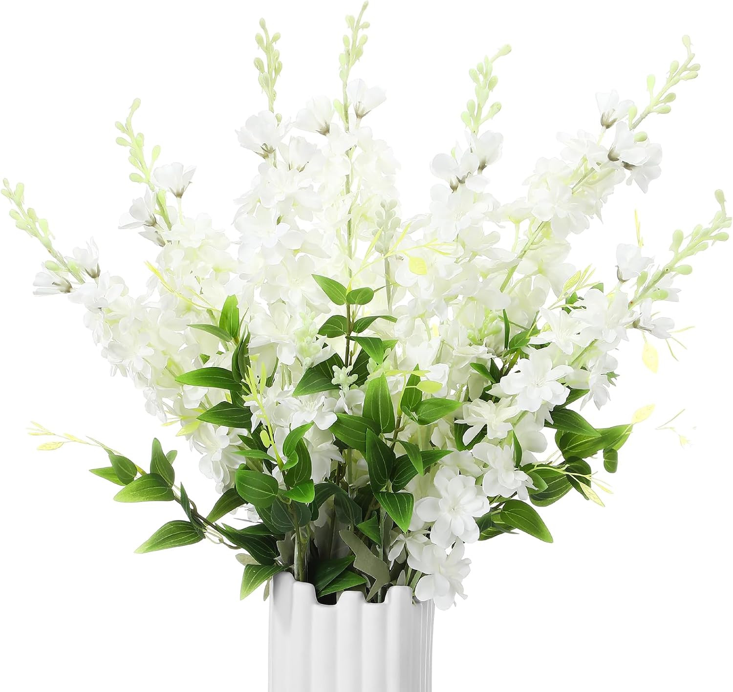 12 Pcs 33.5″ Tall White Delphinium & Clematis Silk Flowers for Home Decor