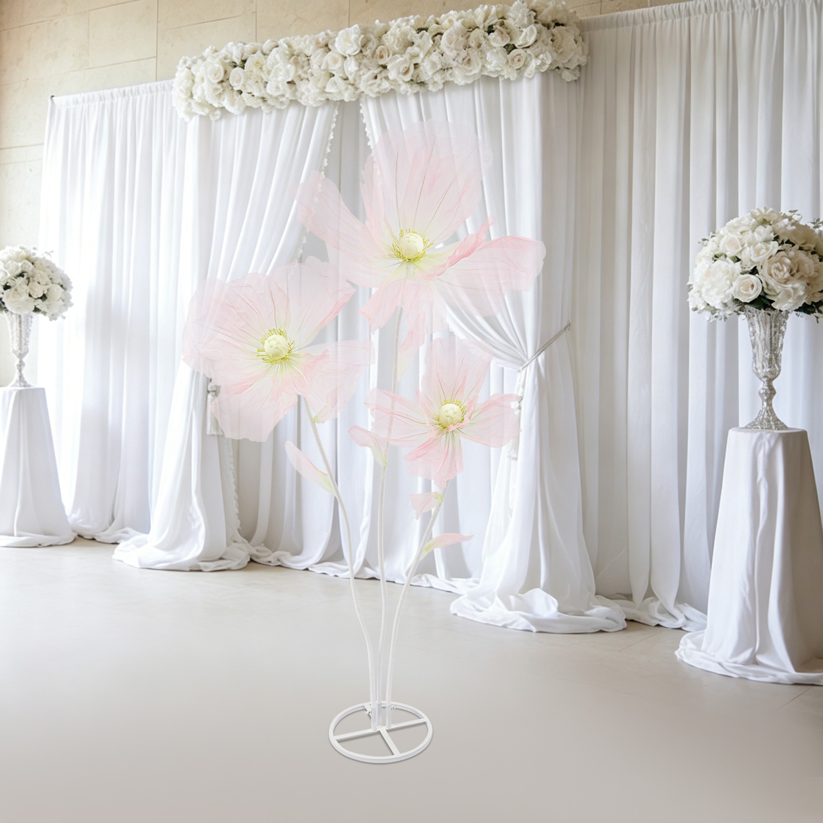 6.2FT Giant Artificial Flower Decor W/stand 3-head Fake Flower For Wedding Party
