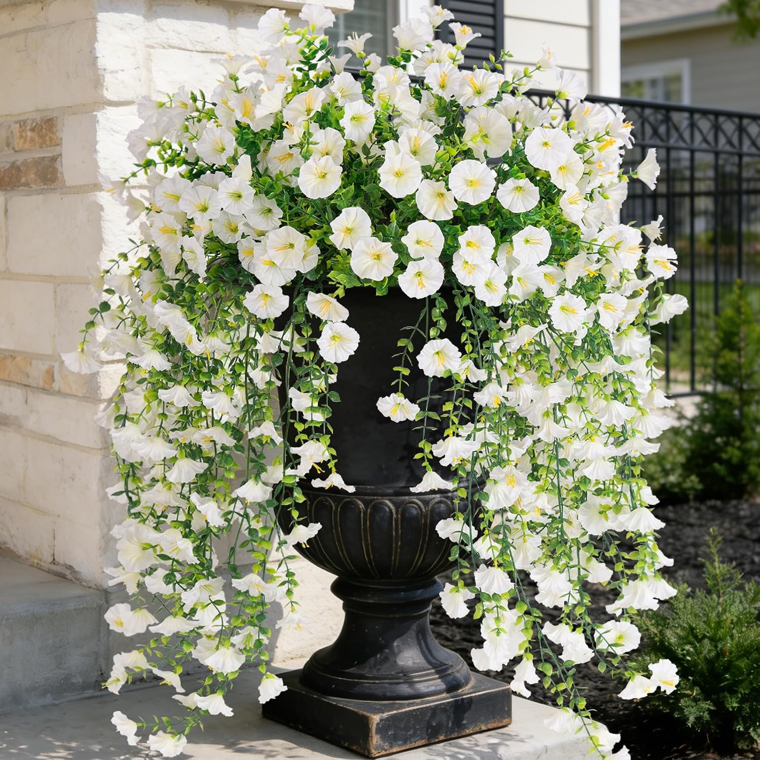 Fake Artificial Hanging Morning Glory Flowers for Outdoor Planters Porch Pation