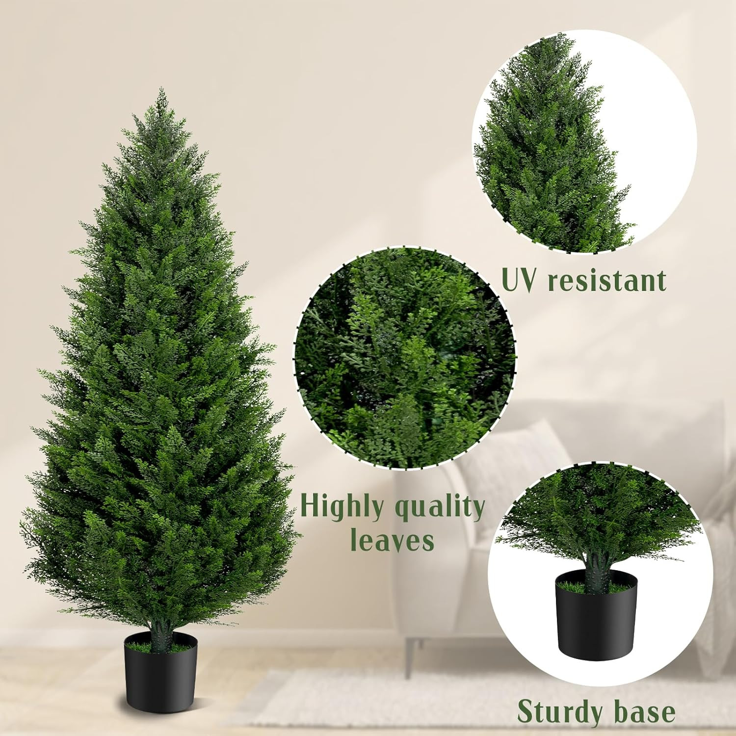 4FT Artificial Cedar Topiary Trees Set of 2，48 Inch Tall UV Protection Fake Cypr