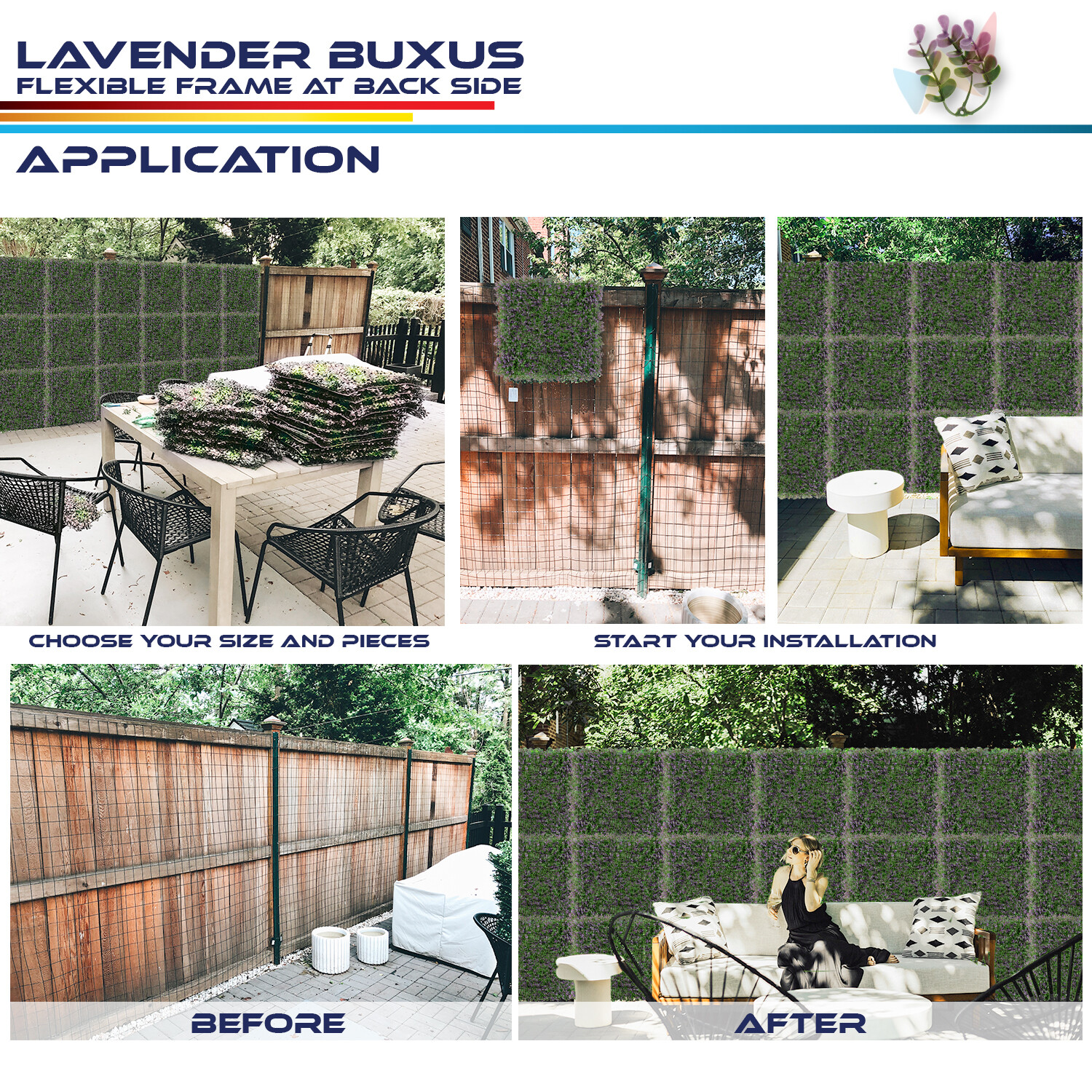 20×20″ Artificial Lavender Buxus Leaf Mats Privacy Fence Decor Panels Hedge