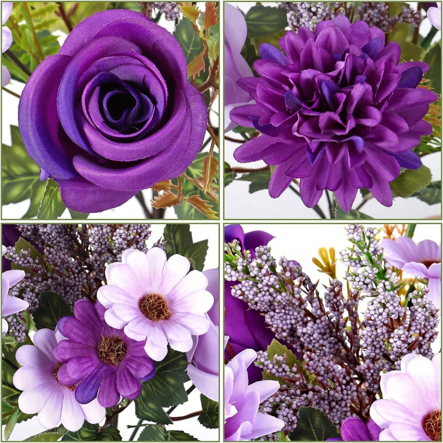 Purple Artificial Silk Flower Bouquet 3 Pieces For Wedding Home Decor