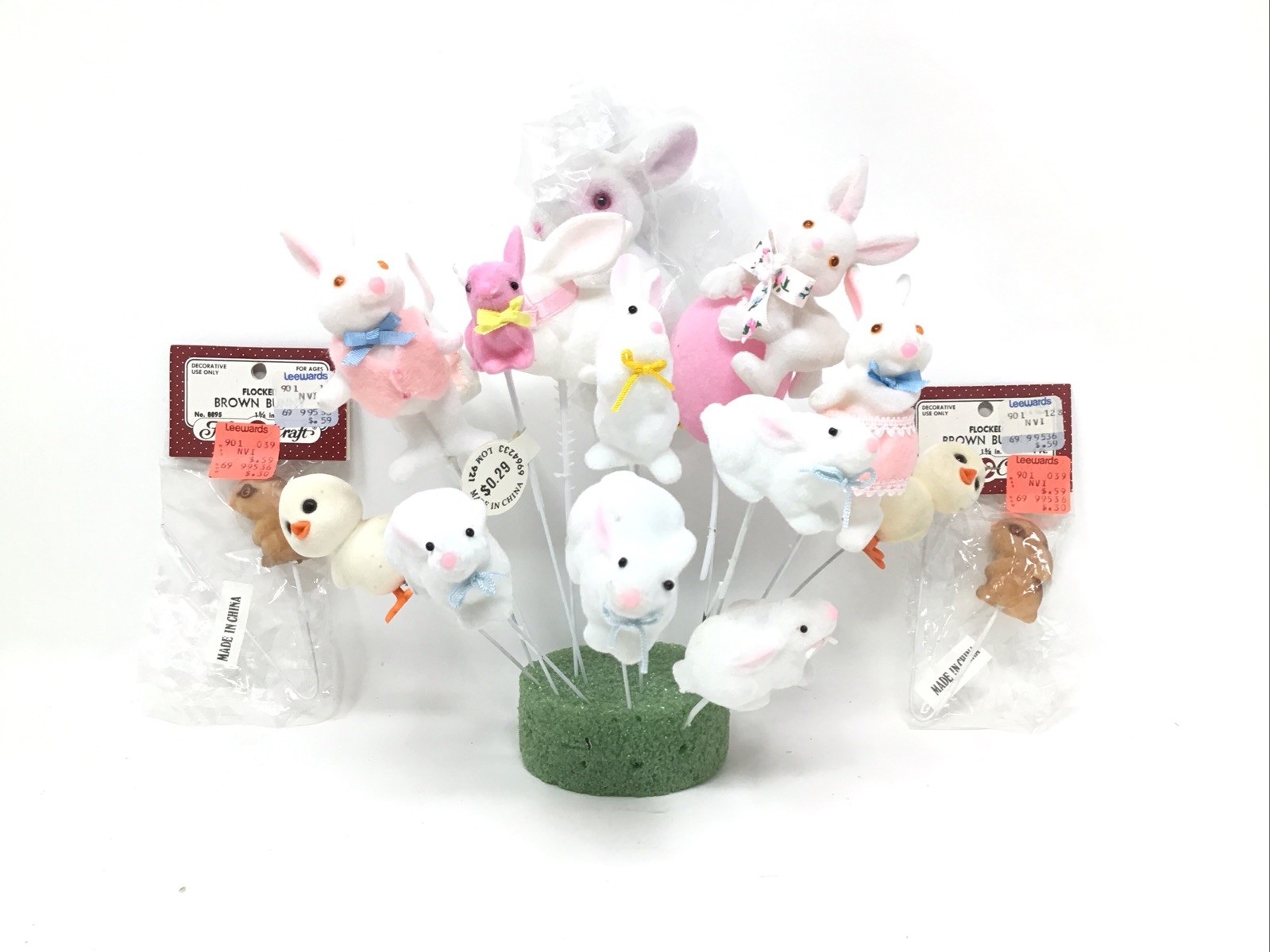 Vintage Easter Bunny Floral Picks 2 Duck Picks 6”-9” Picks Lot Of 14 Felt