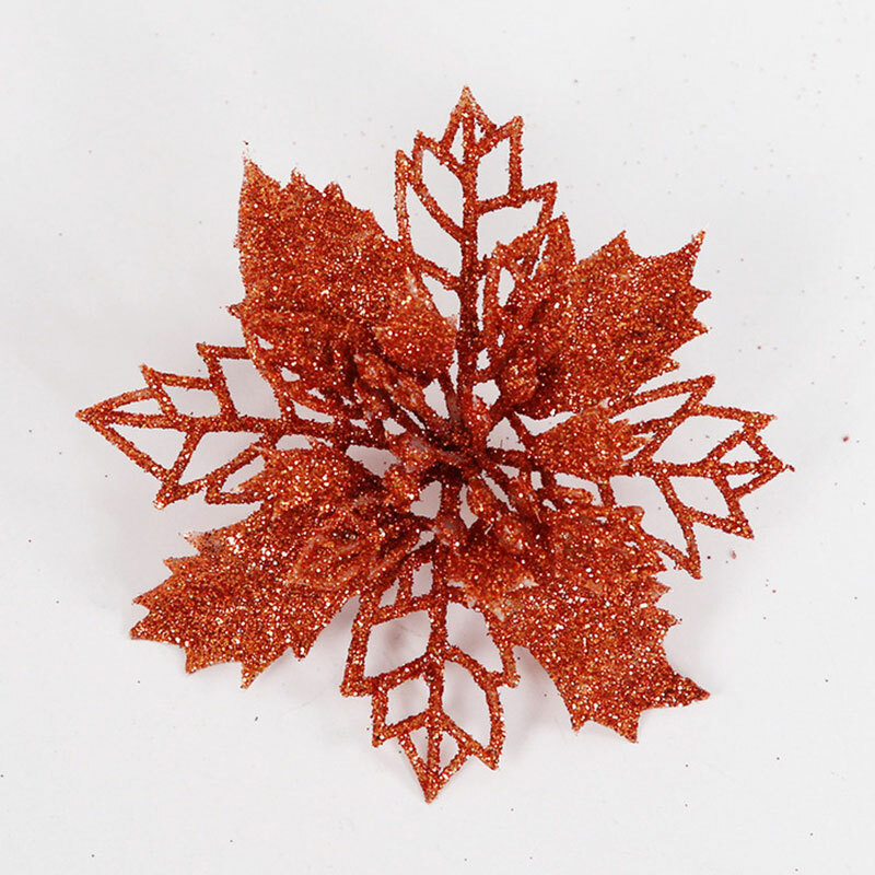 10/5pcs Glitter Christmas Poinsettia Hanging Flowers Xmas Party Tree Decorations