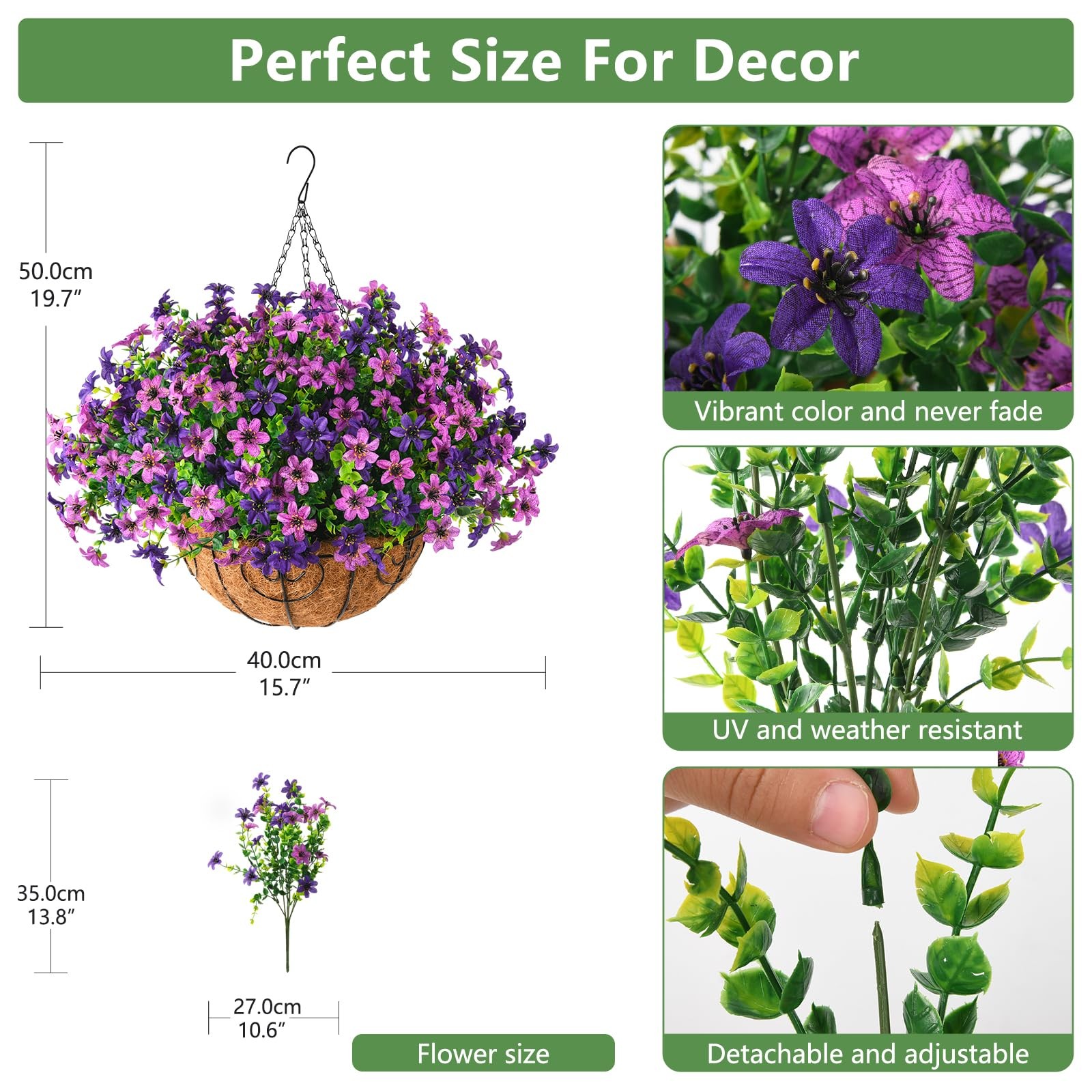 Artificial Flowers Fake Hanging Baskets for Outdoor Spring Summer Decoration,…