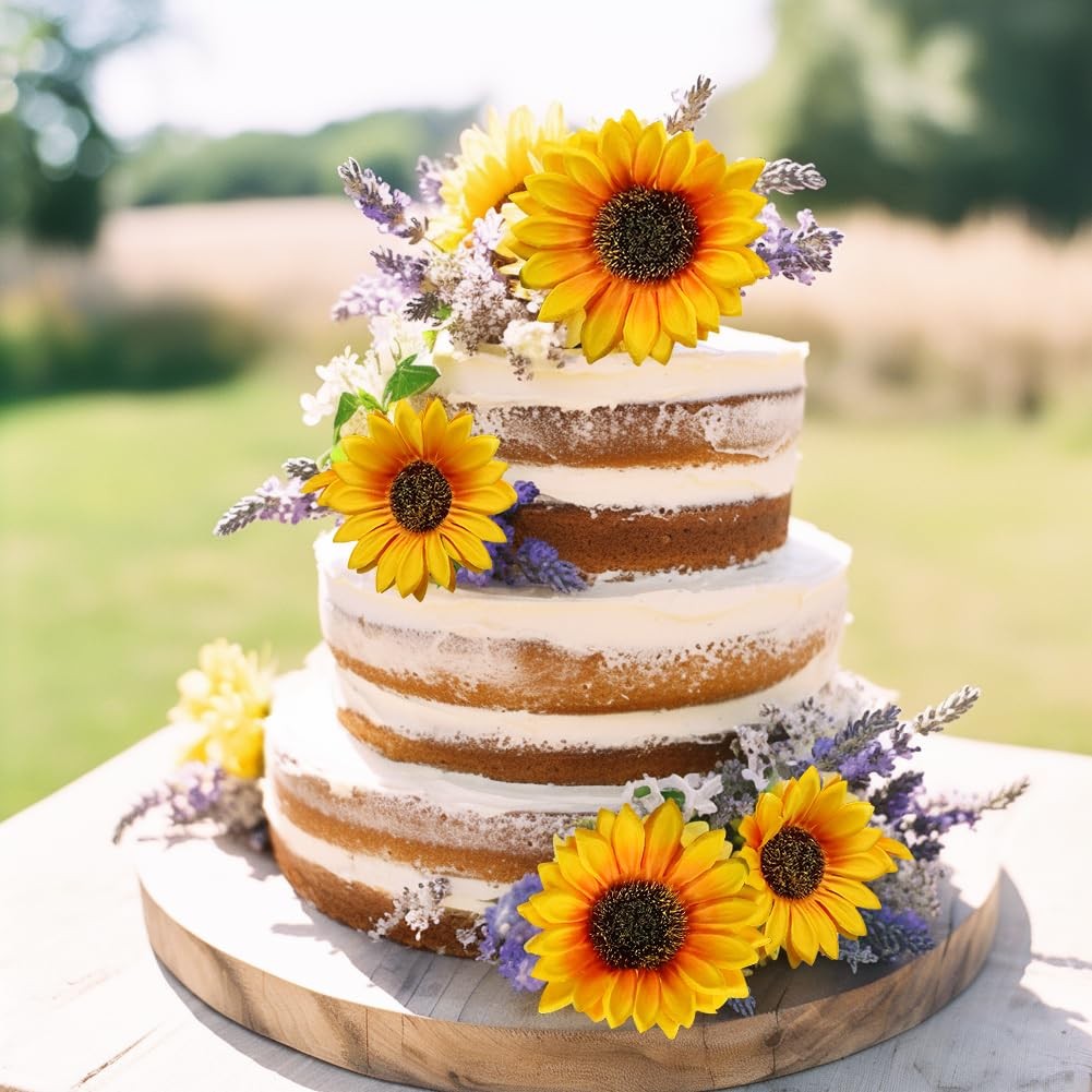 Artificial Sunflowers with Stems,10pcs Faux Silk Yellow Flower for Wedding Bo…