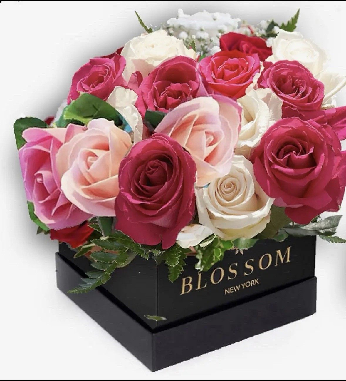 BLOSSOM NEW YORK Boxed Rose Flower Arrangement Centerpiece Pink White Red