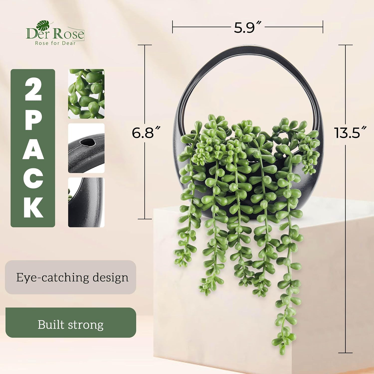 2 Pack Fake Hanging Plants Artificial Succulents Plants Indoor for Black Boho Ba