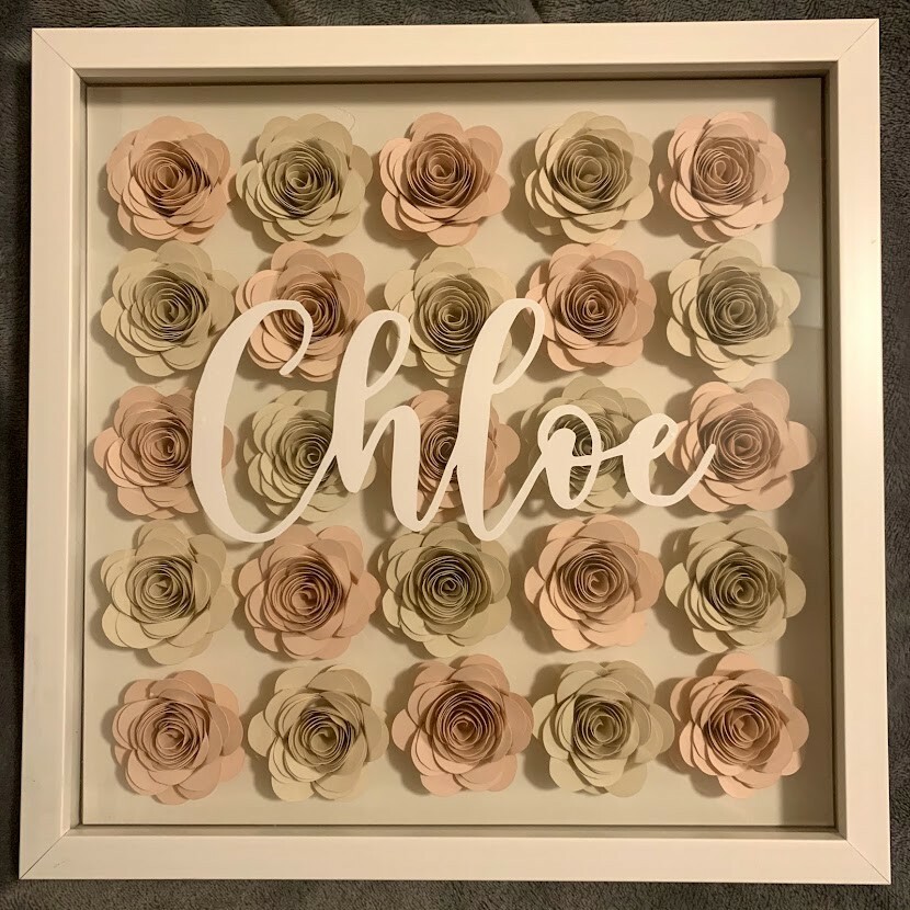 Floral Shadow Box (12×12) Mothers Day/Valentines/Anniversary (Any Name/Wording)