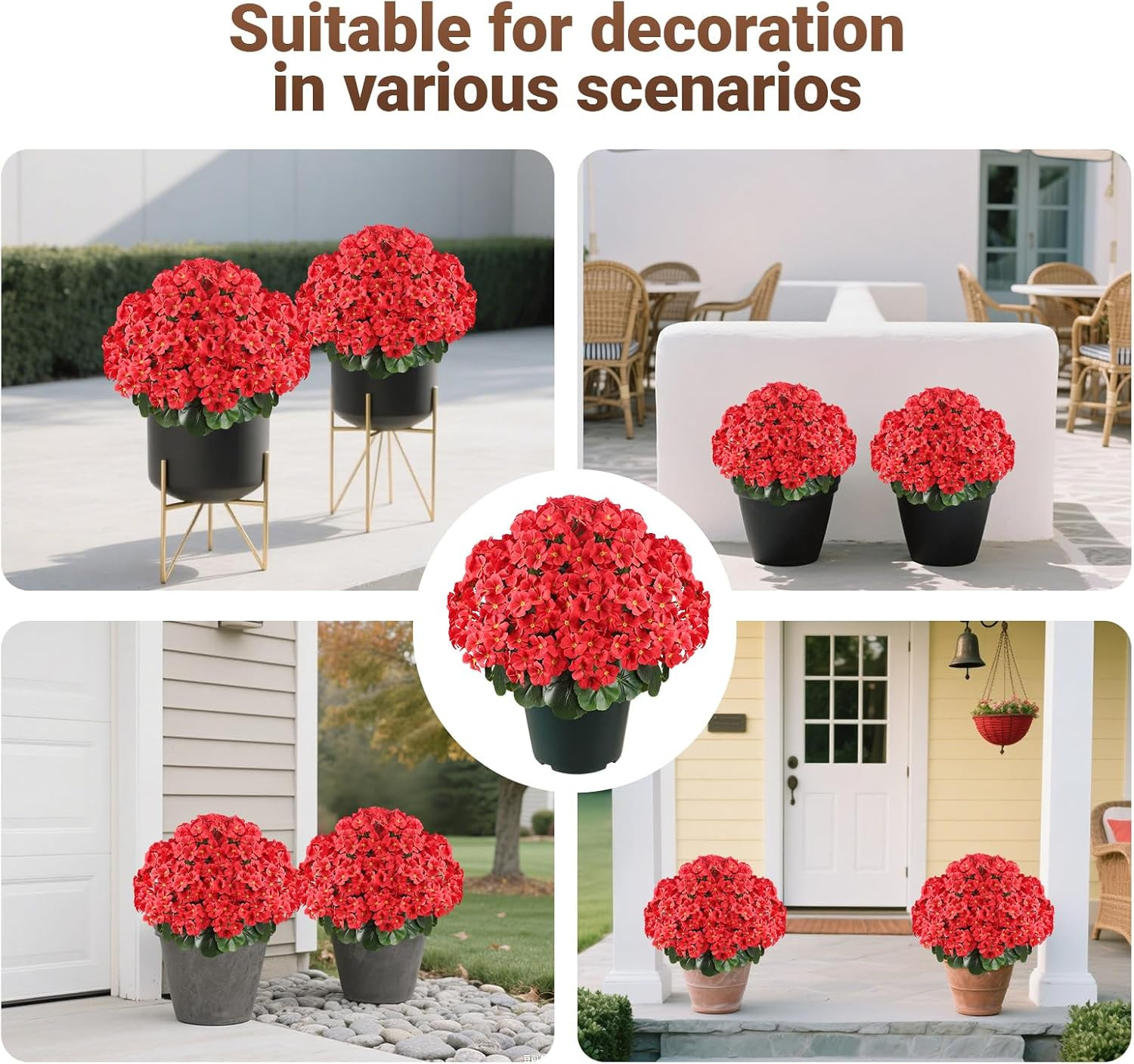 UV Resistant 20″ Artificial Geraniums in Pot for Outdoor Decor & Garden