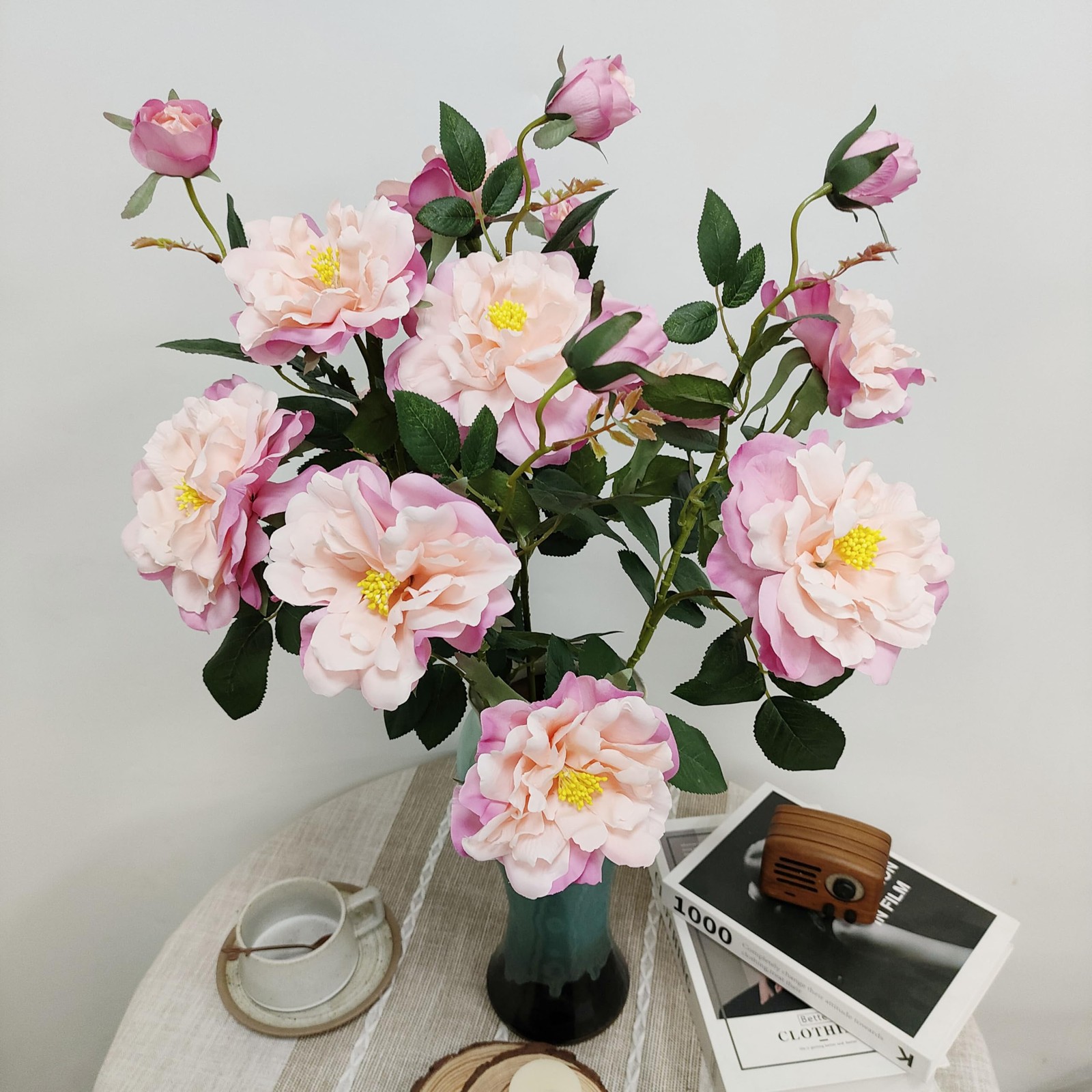 Pink Silk Roses with Stems Real Look, 5 pcs Fake Roses Artificial Flowers,Fau…